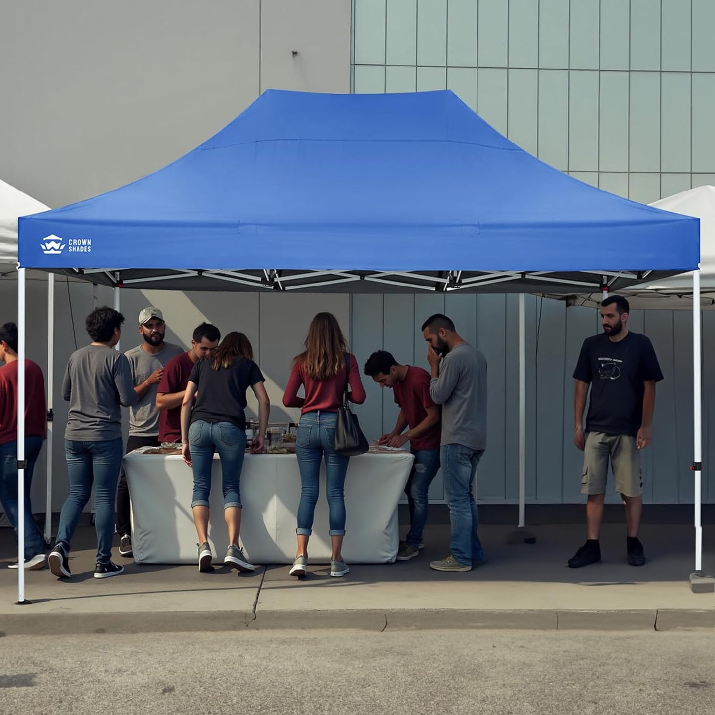 CROWN SHADES 10x15 Pop Up Canopy Tent, Thicken Frame Commercial Heavy Duty Tent, 8 Stakes & 4 Sandbags & 4 Ropes, Outdoor Canopies for Events, Parties,Blue