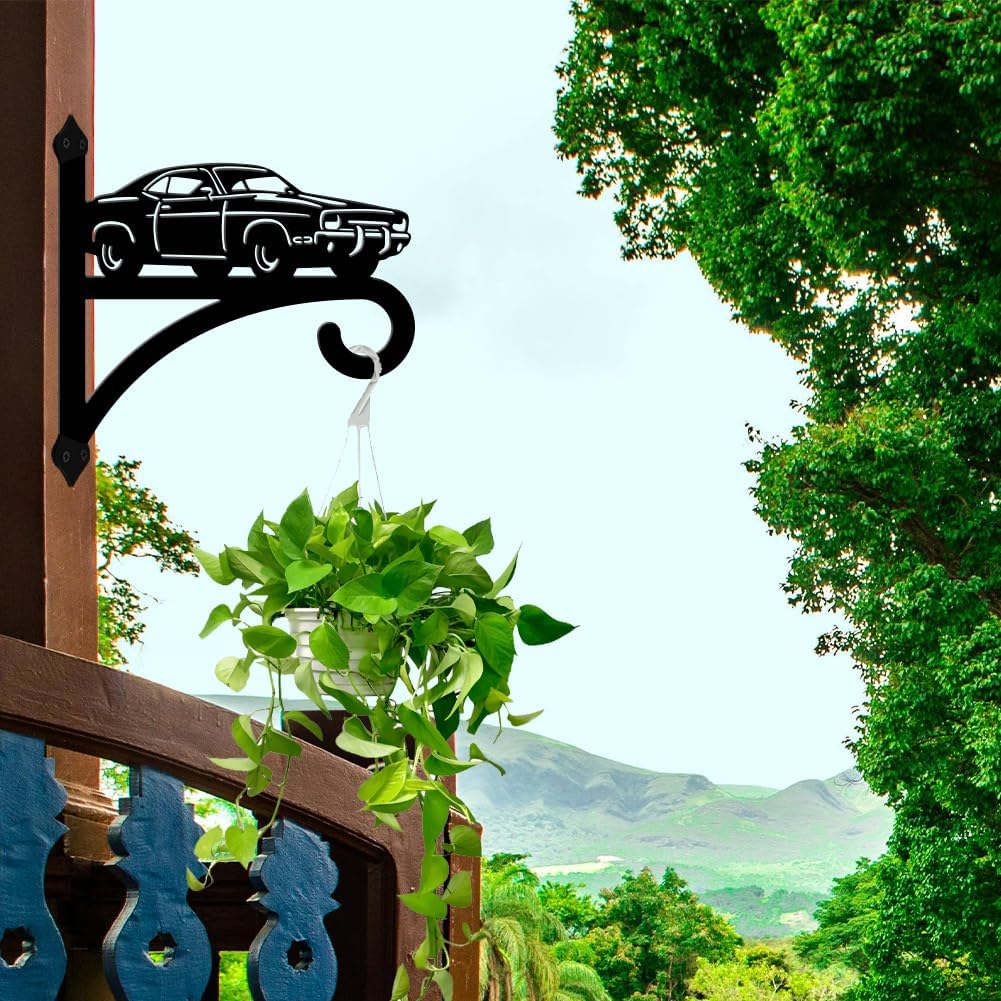 peacoblue Iron Plant Hangers Hooks for Outdoor Indoor Hanging Plants Flower Fern Pots Lantern Bird Feeder,11.8"x13.6" Weather Resistant Metal Wall Holder for Porch Garden Farmhouse(Retro Car)