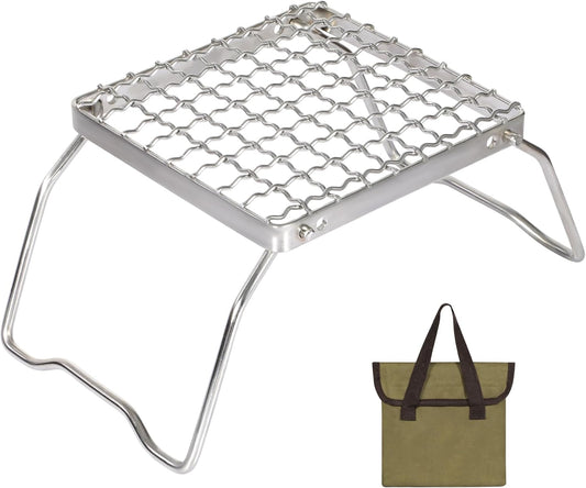 REDCAMP 6" Small Folding Campfire Grill, 304 Stainless Steel Firepit Grill Grate, Heavy Duty Portable Camping Grill with Carrying Bag for Outdoor Cooking Backpacking Hiking Picnics BBQ