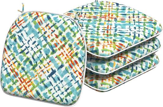 Indoor/Outdoor Chair Cushions 16x17 Inch, Patio Chair Cushions with Ties, All Weather Seat Cushions for Patio Furniture Home Garden Chair Use, Set of 4,Acapa Opal Geometric