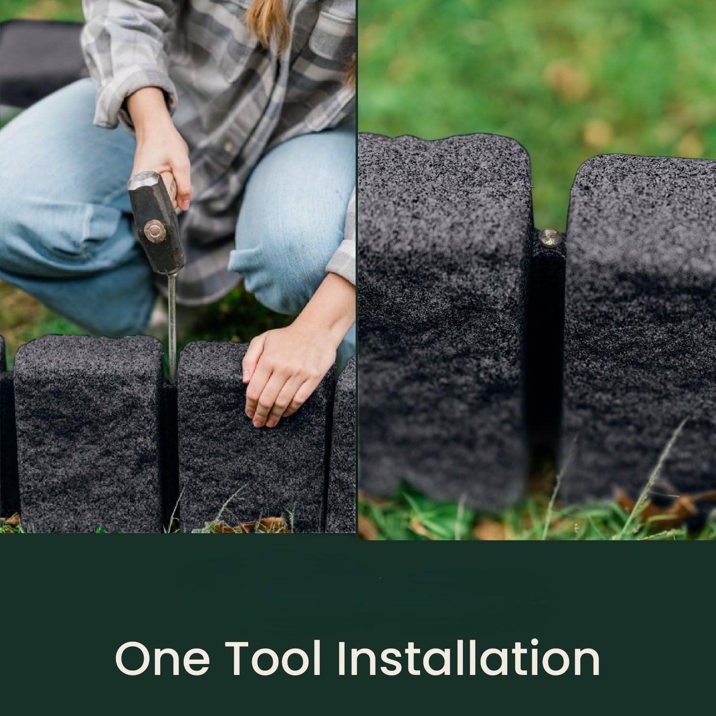 Beuta Landscape Edging | Garden Edging Border | Faux Stone Block XL for Lawn Edging, Flower Beds & Yard Edging – 40 Pack | Each Section Has 6 Blocks 48" L x 4" W x 9.5" H | 120 Spikes | Charcoal