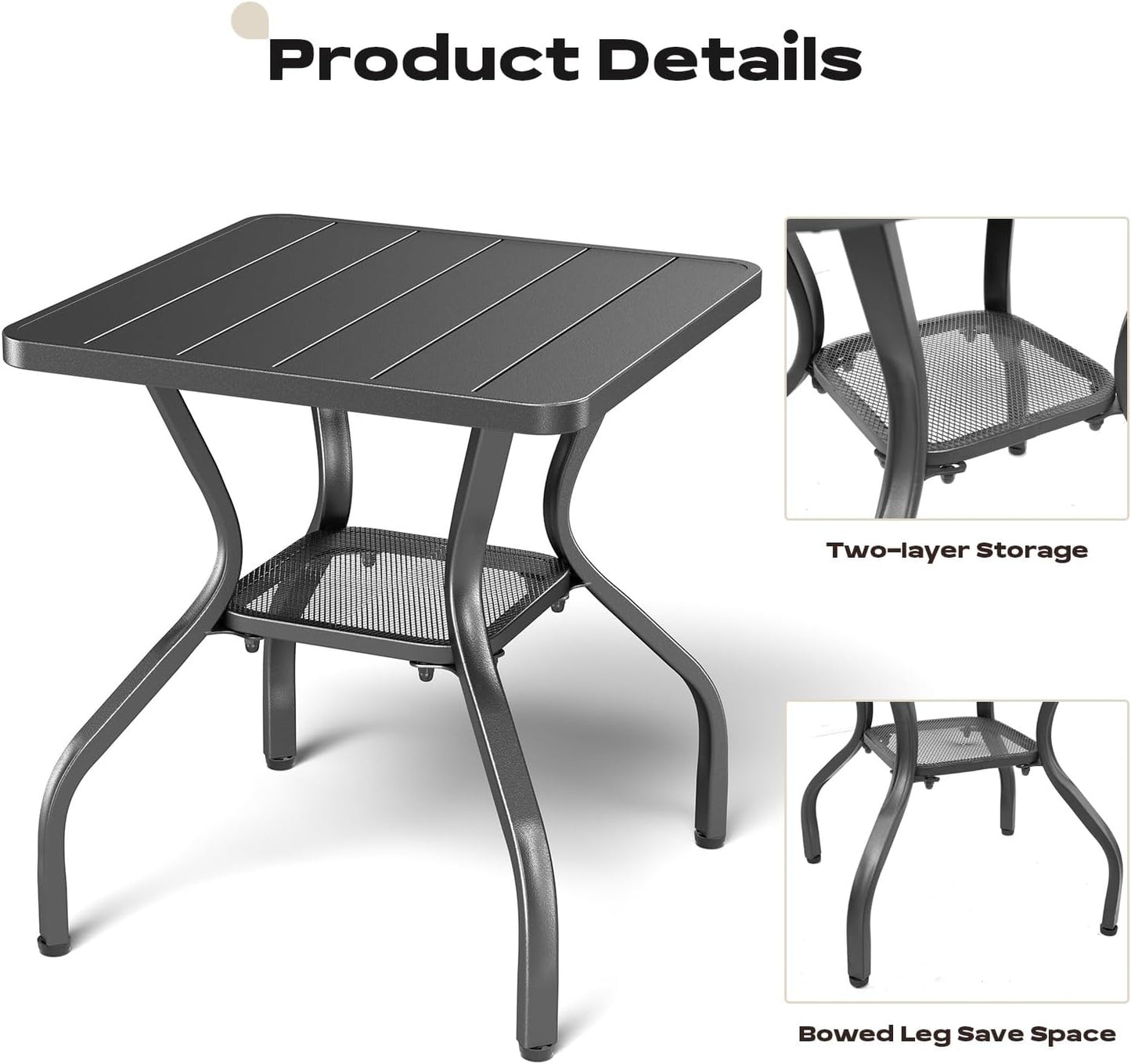 Patio Tables Outdoor Coffee Table - Metal Side Tables End Table for Patio Proch Deck Balcony Garden Squre