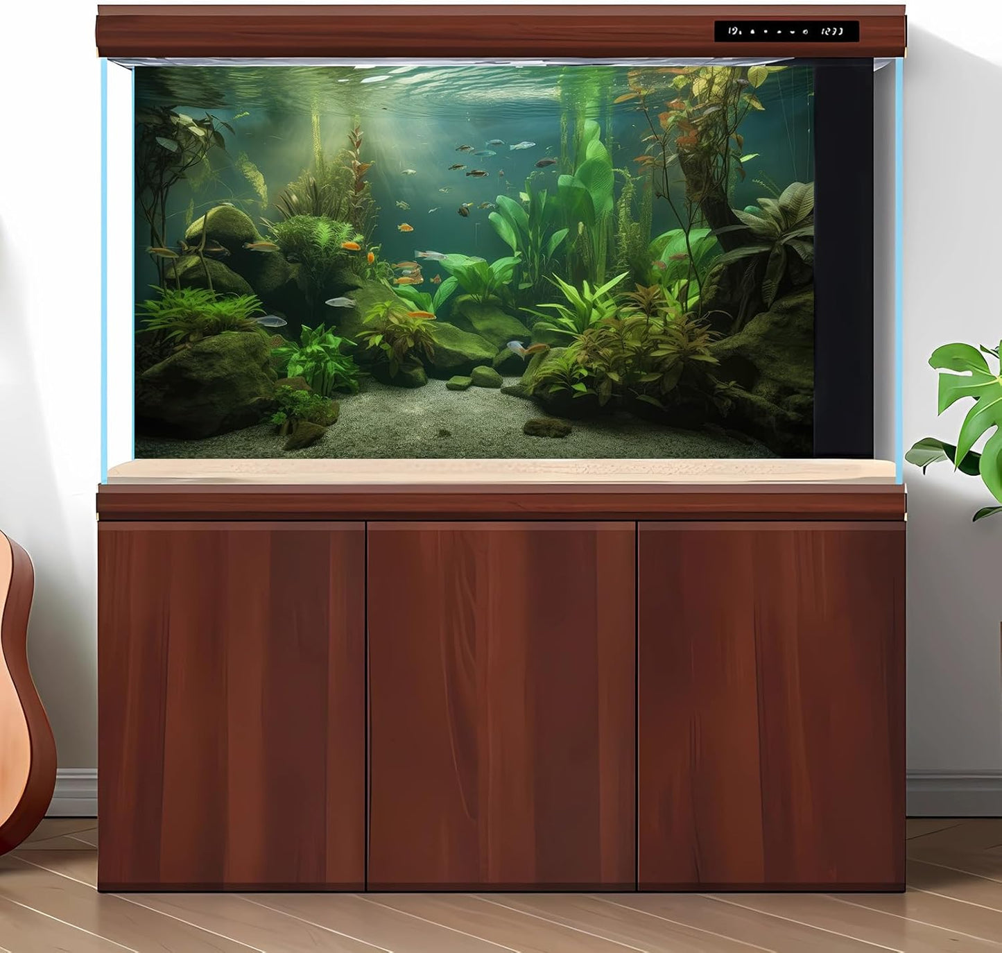 Under The Sea Aquarium Background Underwater Aquatic Plants Fish Tank Background Tropical Fish Rock with Moss Terrarium Background Undersea Green Grass with Sunbeams Terrarium Background 24x12in