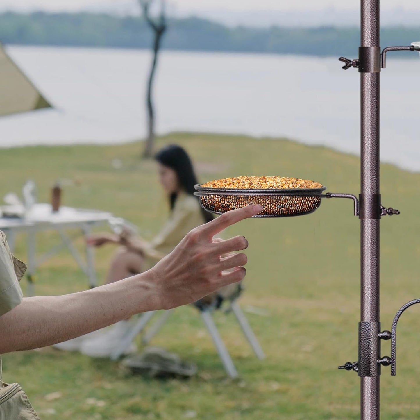 Bird Feeder,91in 4 Hook Bird Feeder Pole with Squirrel Baffle,Bath and Mesh Tray,Steel Multi-Feeder Kit Stand for Attracting Wild Birds, Easy Assembly for Courtyards (Weld, Black 91IN)