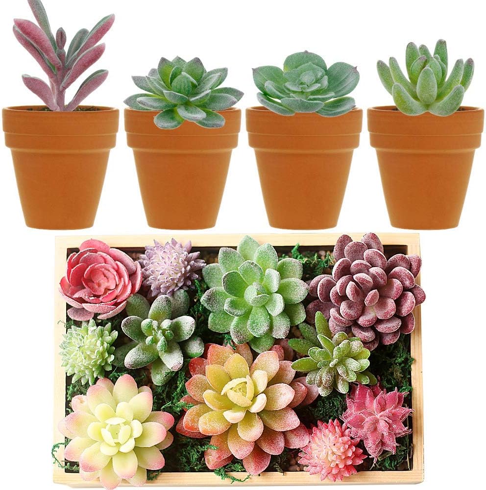Augshy Artificial Succulents, 16 Pack Fake Succulents Plants Artificial Small Fake Plants Faux Succulents Unpotted for Lotus Landscape Decorative Garden Arrangement Decor