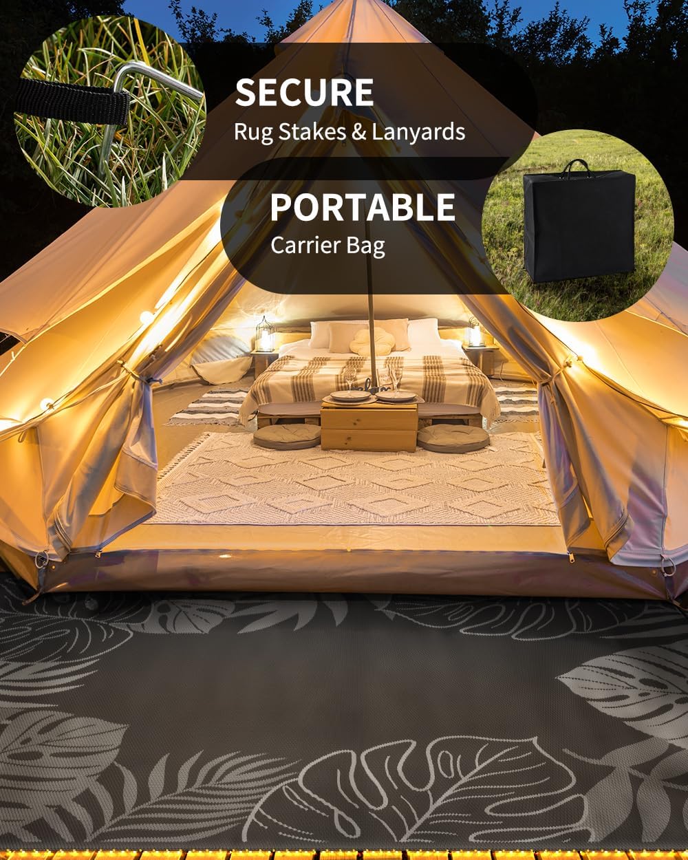 COCOER Tropical Outdoor Rug 6x9 LED Reversible-Waterproof Patio Rug-Quick Dry Outdoor Carpet-Outdoor Area Rugs Indoor Outdoor Rugs-Outside Rug Patio Decor for Porch Deck Balcony Backyard