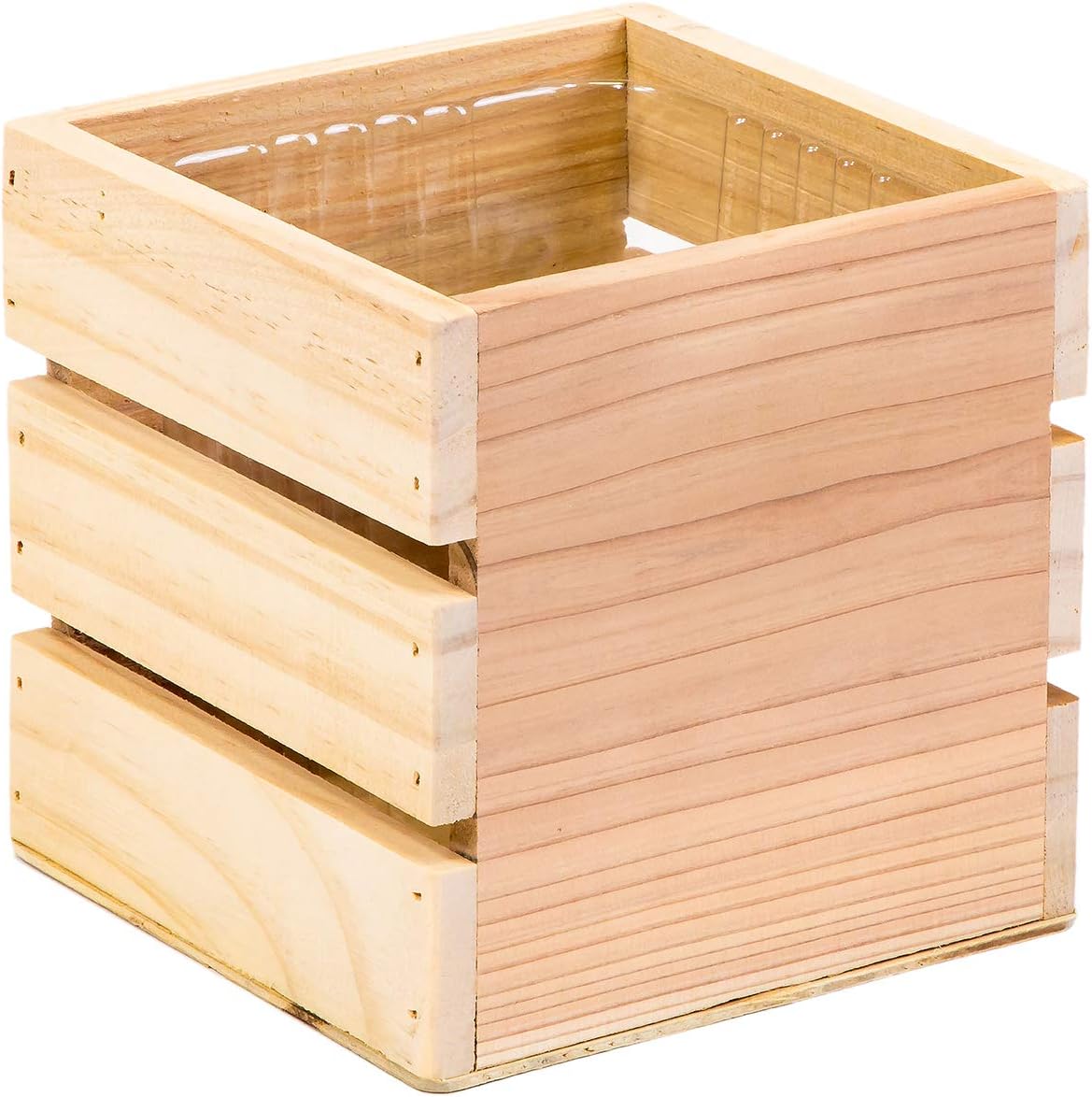 Wood Planter Box with Wine Crate Styled, 5 Inch Square, Rose Wood, Plastic Liner, Garden Centerpiece Display, Wedding Flowers Holder, Home and Venue Decor (5x5 Wine Crate Set of 4, Rose Wood)