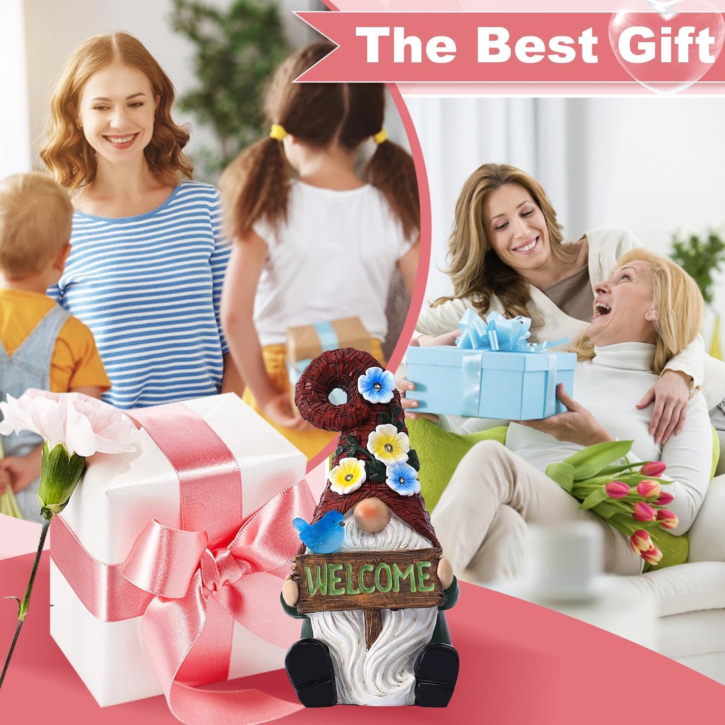 Solar Gnome with Wlecome Decor for Yard Decorations - 10 Inch Gnome Statue Decor for Outdoor,Perfect Garden Gifts for Women,Mom