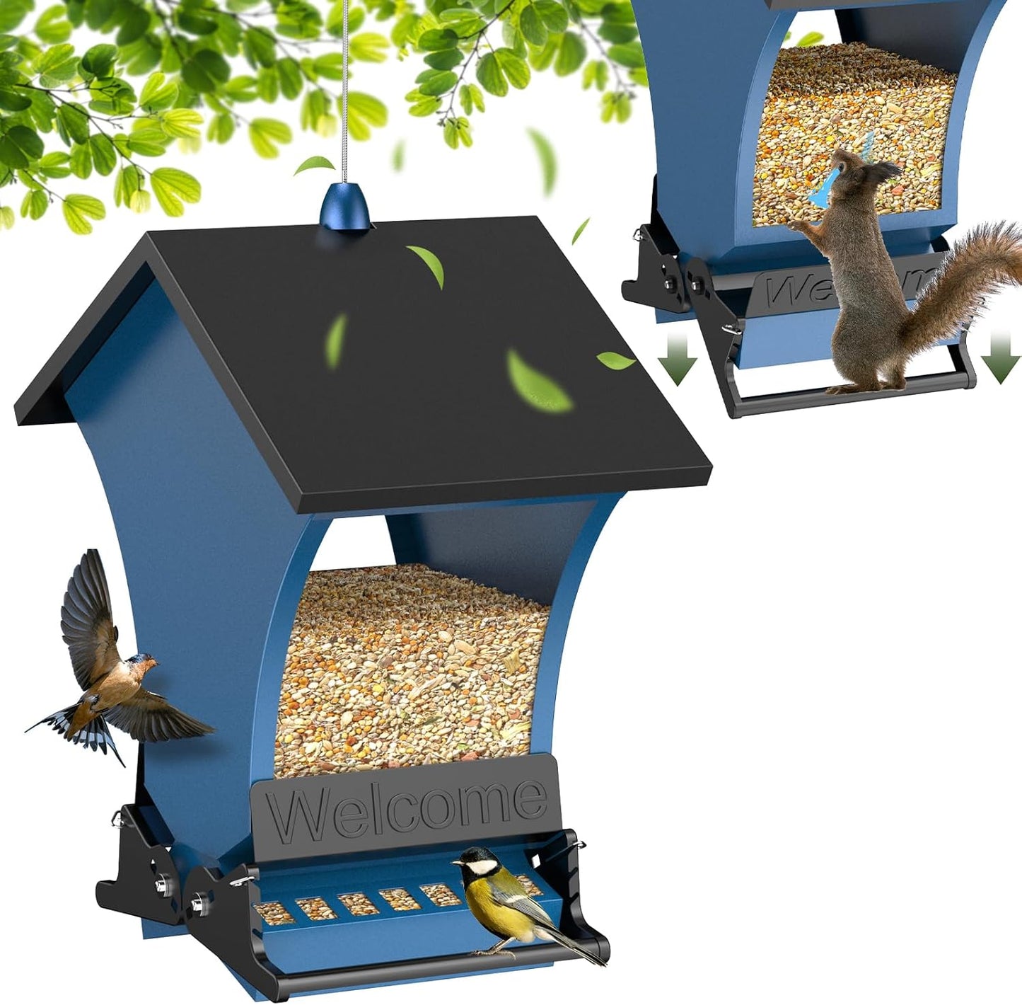 Wildpark Squirrel Proof Bird Feeders for Outdoors, 5LB Metal Hanging Feeders, Large Wild Feeders for Cardinals, Chickadees, Durable Backyard Feeders -One in Blue