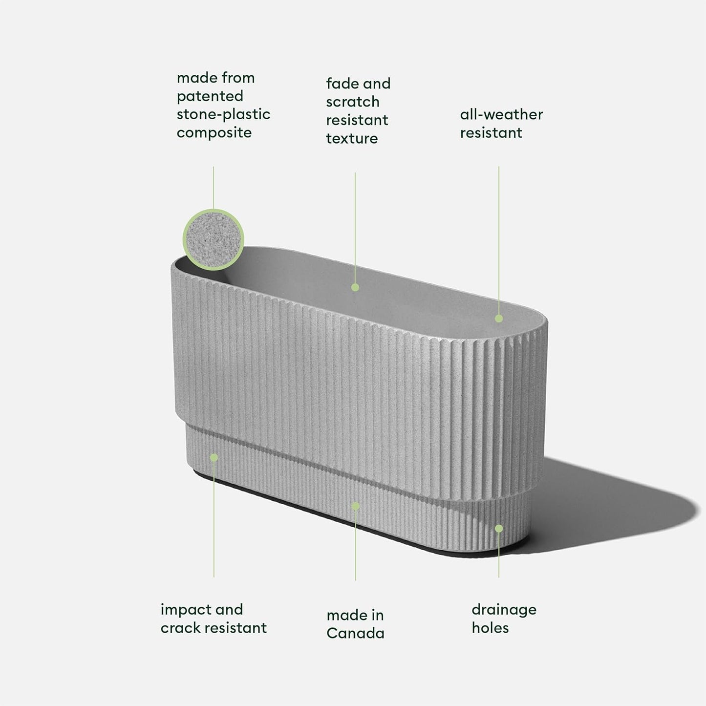 Veradek Demi Series Long Planter for Porch, Patio, Backyard | Durable Plastic-Concrete Material | Modern Décor for Shrubs, Flowers