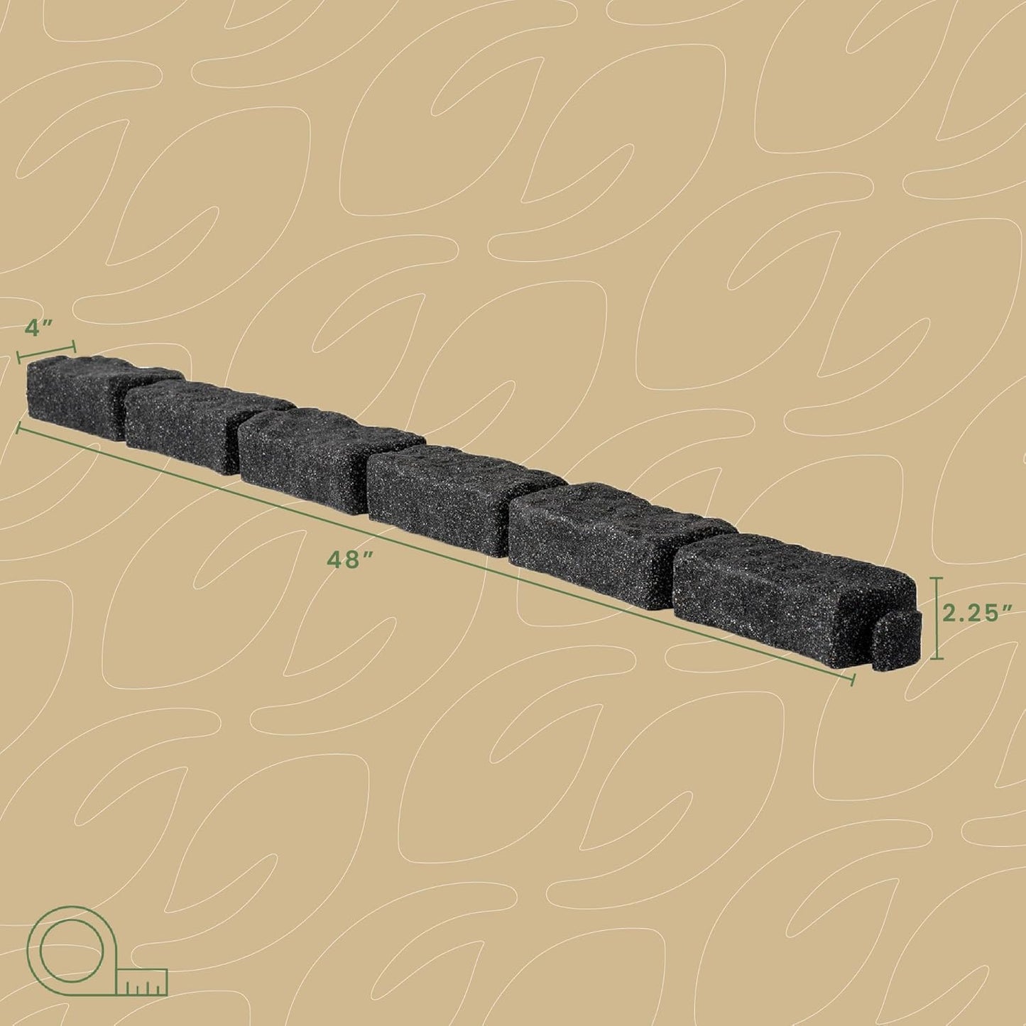 Beuta Landscape Edging | Garden Edging Border | Faux Stone Bricks for Lawn edging, Flower beds, Pathways & Yard Edging– 40 Packs | Each Section Has 6 Bricks 48"L x 4"W x 2.25"H | 120 Spikes |Charcoal
