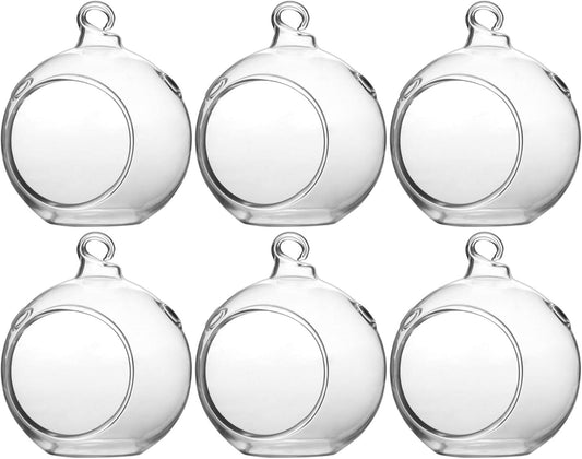 WGV Hanging Terrarium Globe, Width 2.5", Height 3", DIY Air Succulent Planter, Clear Glass Vase Orb with Flat Bottom, Candle Holder for Windowsill Outdoor Garden Decor, 6 Pieces Bulk