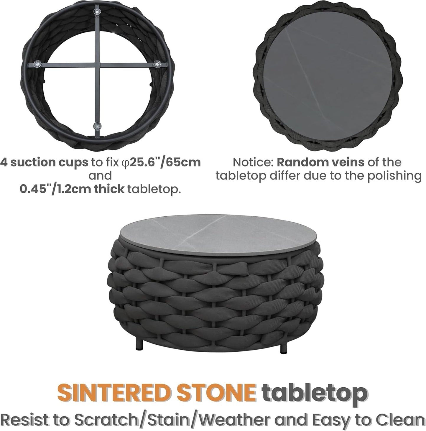 Woven Rope Patio Furniture Set: 4 Pieces Aluminum Outdoor Conversation Sofa Set Assembled - Modern Couch Set Cushioned - All Weather Metal Porch Seating for 5 Person Deck Garden Hotel, Dark Gray