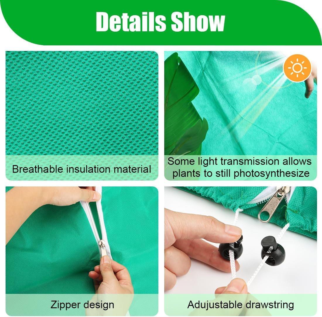 Plant Covers Freeze Protection 2-Pack, Frost Covers with Zipper Drawstring, Outdoor Winter Frost Cold Weather Shrubs Trees Jacket Covers (47.3" x 70.9",Green)