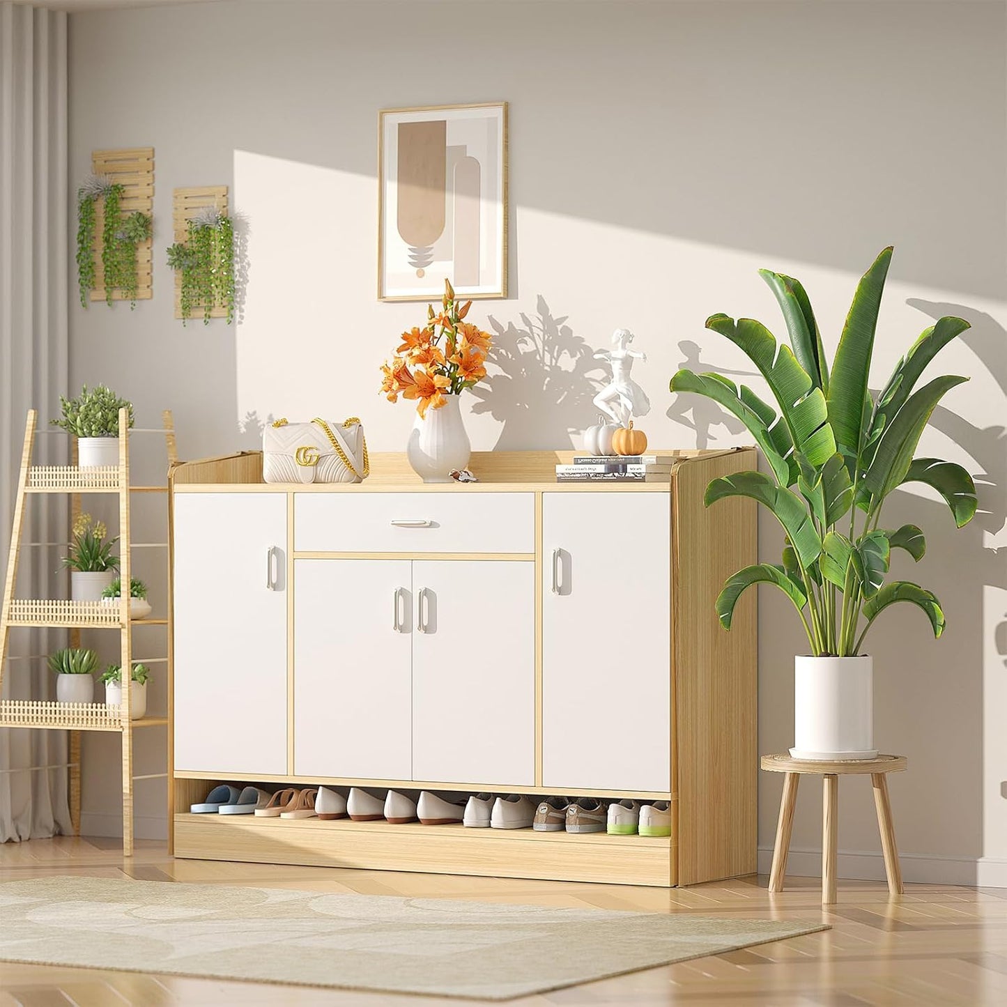 3-Pack Wood Plant Stands Indoor, Single Plant Stand for 6-12 Inch Pots, Mid-Century Modern Plant Stool, Tall Plant Stand for Large Plants for Living Room, Balcony, Office (Light Brown