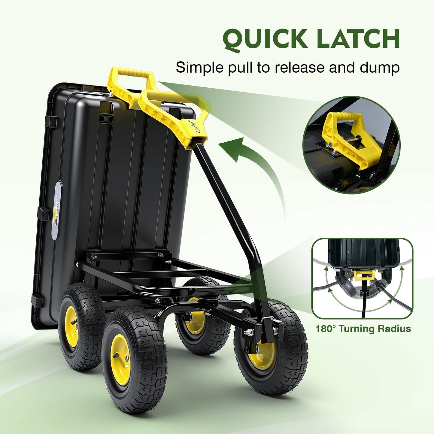 Garden Dump Cart, Heavy-Duty Utility Wagon with 900 lb Capacity, 5 Cu Ft Bed, 10" Pneumatic Tires, 180° Pivot Steering for Yard, Lawn, and Beach Use