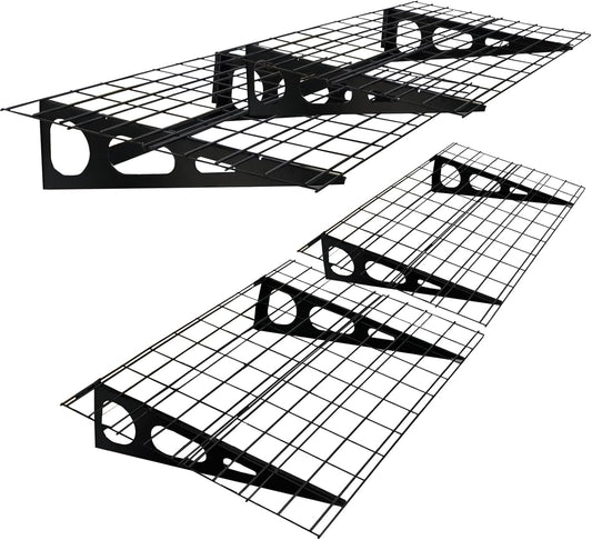2 Pack 2x6 FT Garage Shelving Wall Mounted, 24x70 inch Floating Shelves, Heavy Duty Storage Rack, Black 440lbs Each Floor Bearing