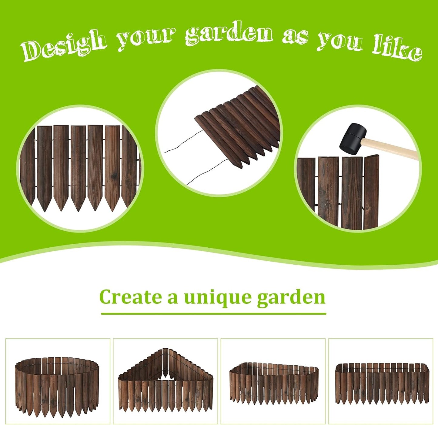 Wood Garden Edging Border Wooden Short Fence Landscape Edging Anti Corrosive Lawn 47.2" L X 11.8" H (2PACK)