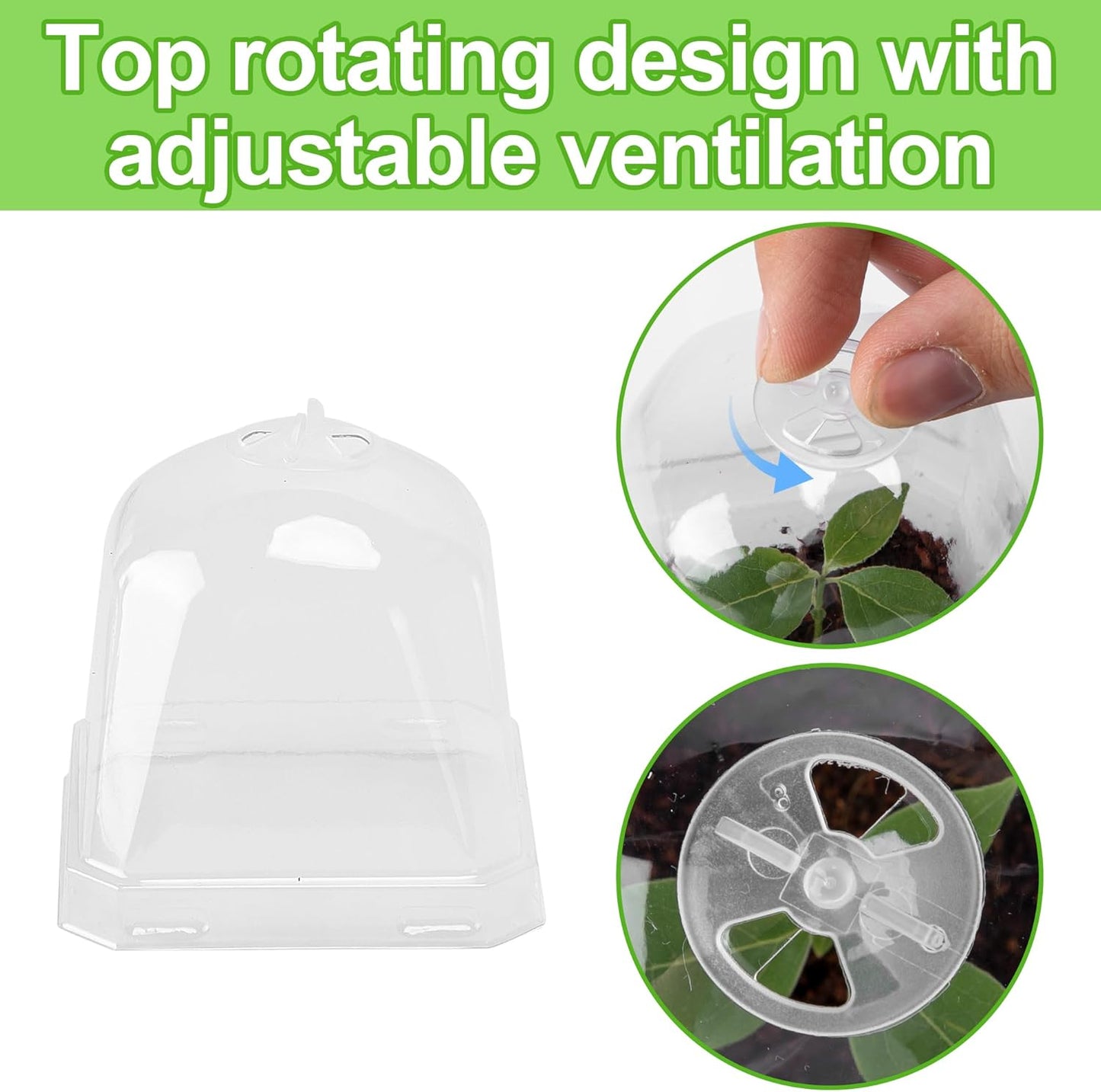 EBaokuup 10 Pcs Clear Plant Nursery Pots with Humidity Dome-3" Reusable Plastic Gardening Pot with Printed Labels-Small Seed Starting Pots for Seedlings,Vegetables,Succulents,Cuttings