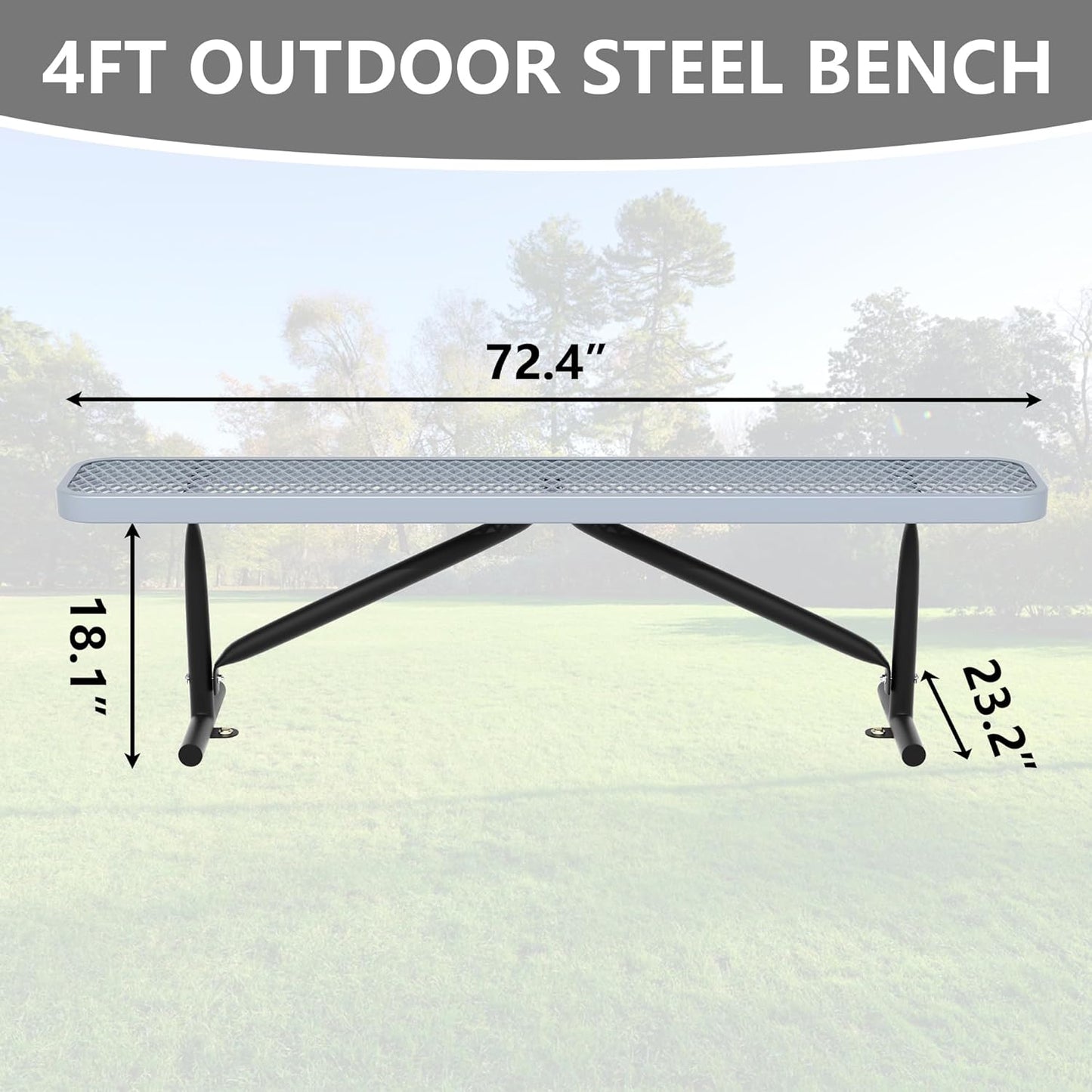 48" L Outdoor Steel Flat Bench, Heavy Duty Metal Park Bench for Outside, Expanded Metal, Commercial Benches Mesh Bench for Shopping Mall, Store, Lawn, Park, Patio, Deck, Garden (Grey, 6FT)