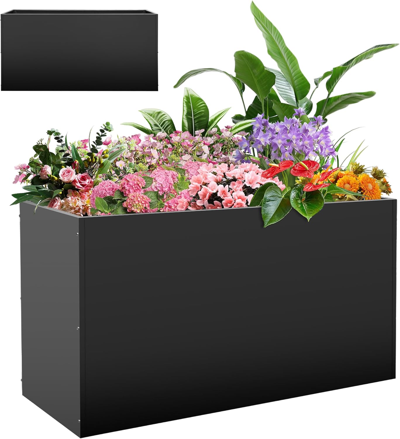 Metal Planter Box, Planter Boxes Outdoor Heavy Duty, Rectangular 3 Tier Adjustable Height Outdoor Planter, Galvanized Steel Plant Box, Garden Planter for Plants and Flowers, 38'' L x 16'' W x 20'' H