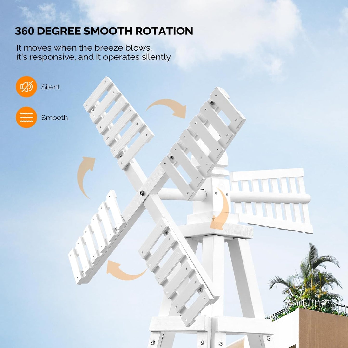 VINGLI Outdoor Yard Windmill, Wooden Wind Spinner for Garden Lawn Yard Patio Decoration (White, Medium)