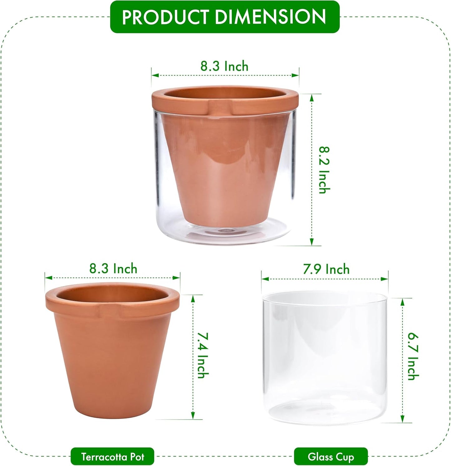 D'vine Dev 8 Inch Design Self Watering Pot for Indoor Plants, Terracotta Planter with Cylinder Glass Cup, 37-X-C-1