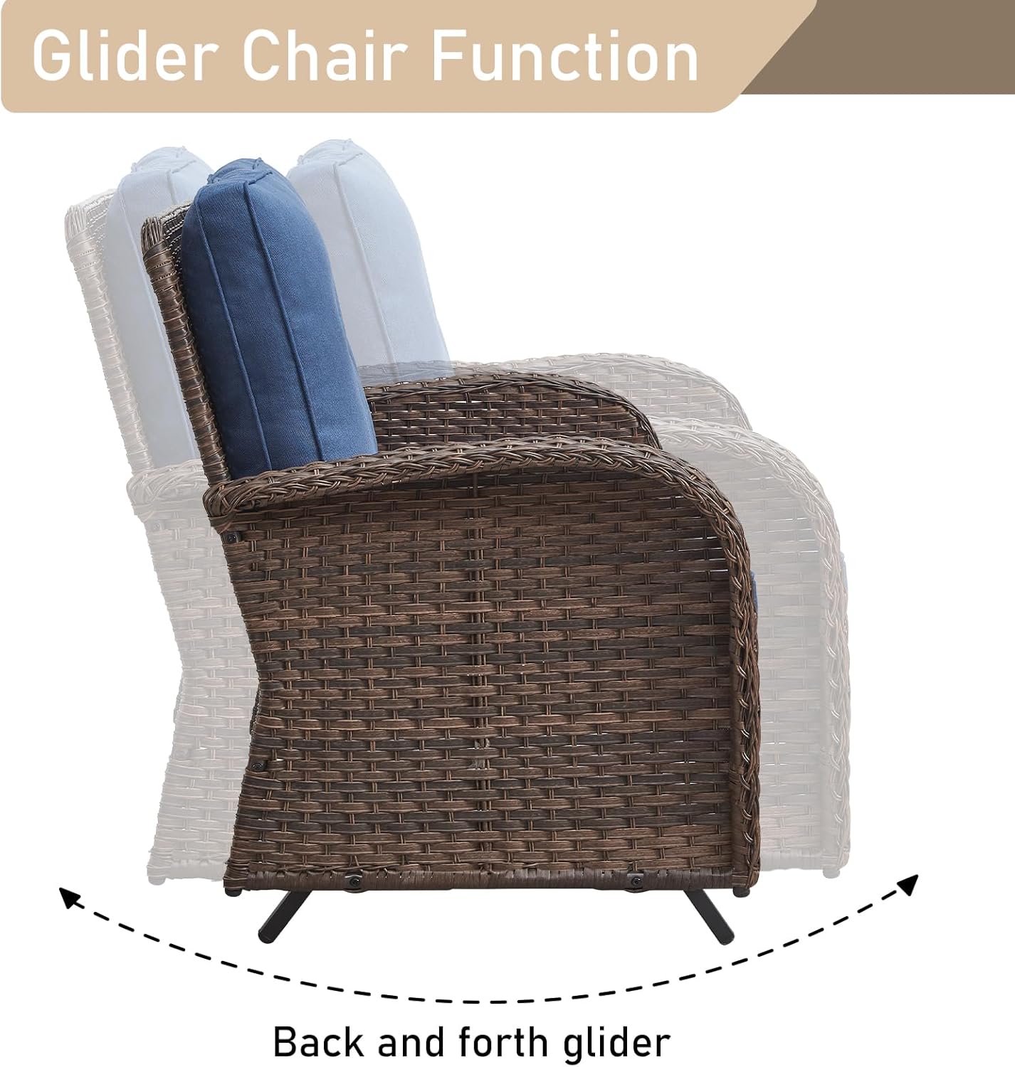 HUMMUH 7-Piece Patio Furniture Set with Fire Pit,Wicker Patio Glider Loveseat Outdoor Swivel Rocker Chairs with Ottomans for Backyard,Poolside,Deck