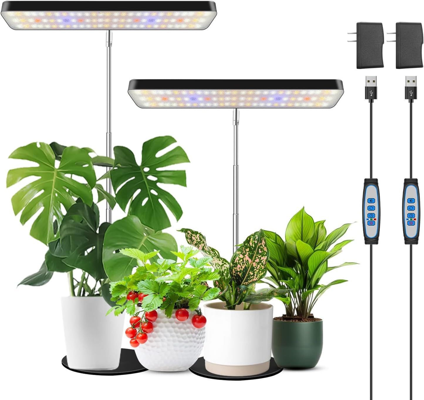 Wiaxulay Grow Lights, Full Spectrum Plant Light for Indoor Plants, Height Adjustable Desktop Grow Lamp with Auto Timer 6/12/16Hrs, 3 Lighting Modes,5 Brightness,Ideal for Potting Soil, 2 Pack