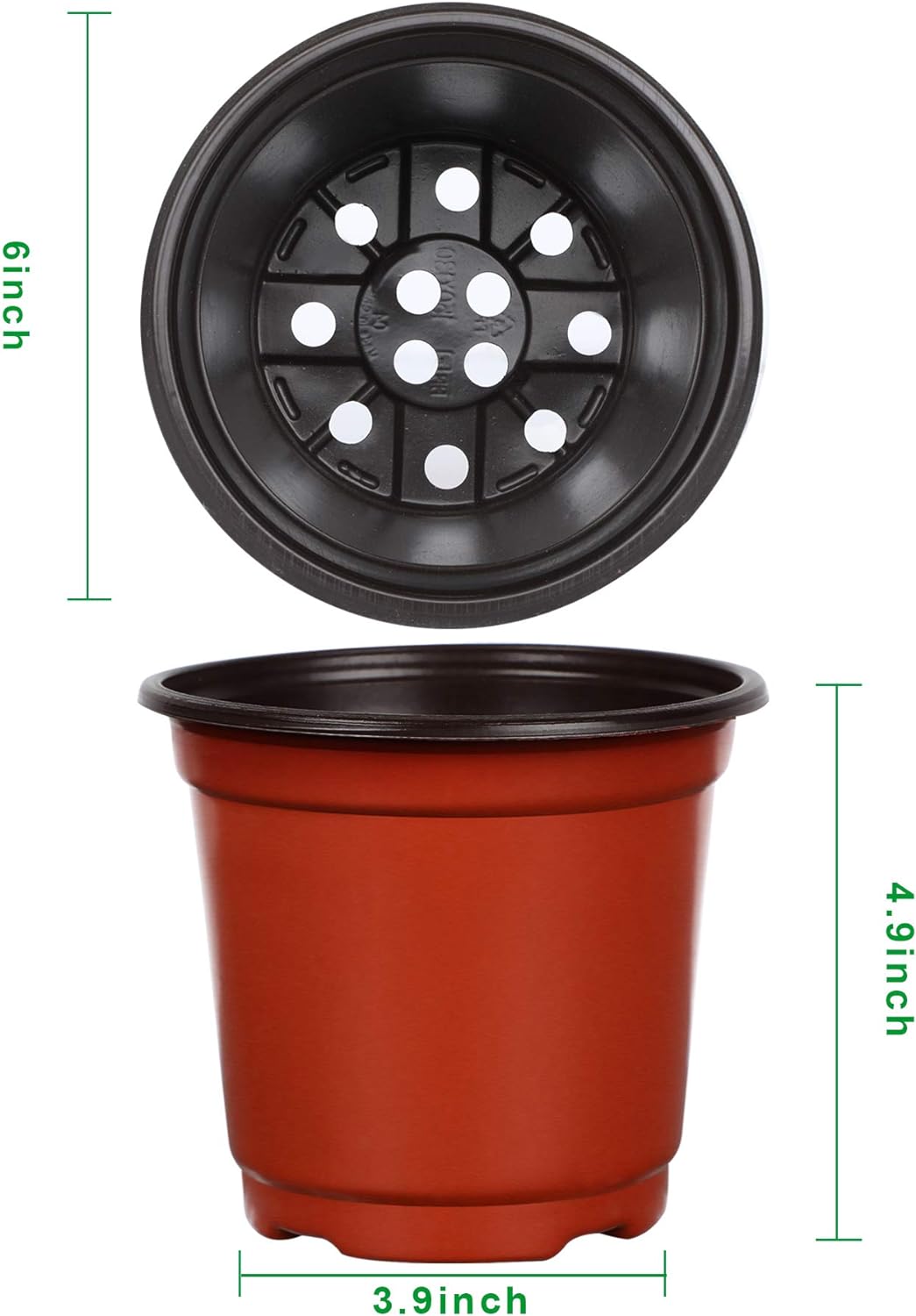 Augshy 75 Pcs 6" Plastic Plants Nursery Pot, Indoor Outdoor Seed Starting Pots