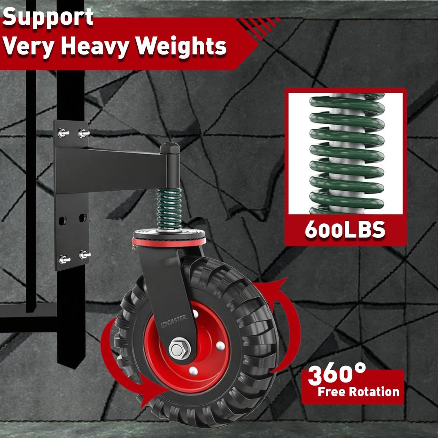 Heavy Duty Gate Wheel, 8" Double-Welded,600lb Capacity for Metal Tube & Wooden Gates, 360° Swivel Spring-Loaded Caster with 2 Installation Kits