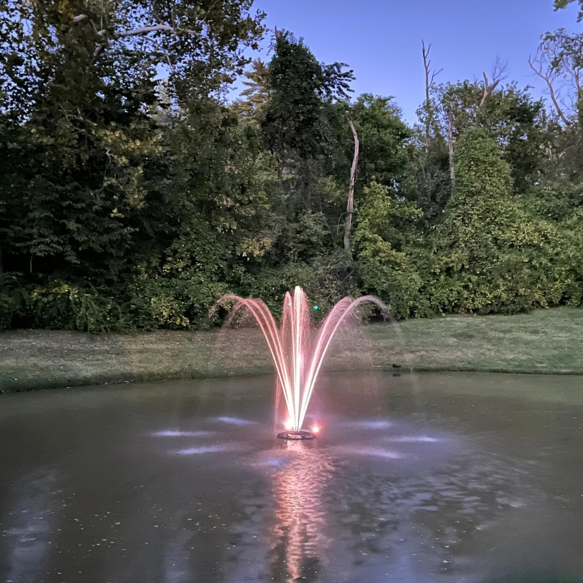HALF OFF PONDS Floating Fountain – 1 HP Pond Aerator, 100' Cord – 15,000 GPH Water Pump – 13 Spray Patterns - Color-Changing LED Lights & Control Box - for Large Ponds, Lakes & Water Gardens