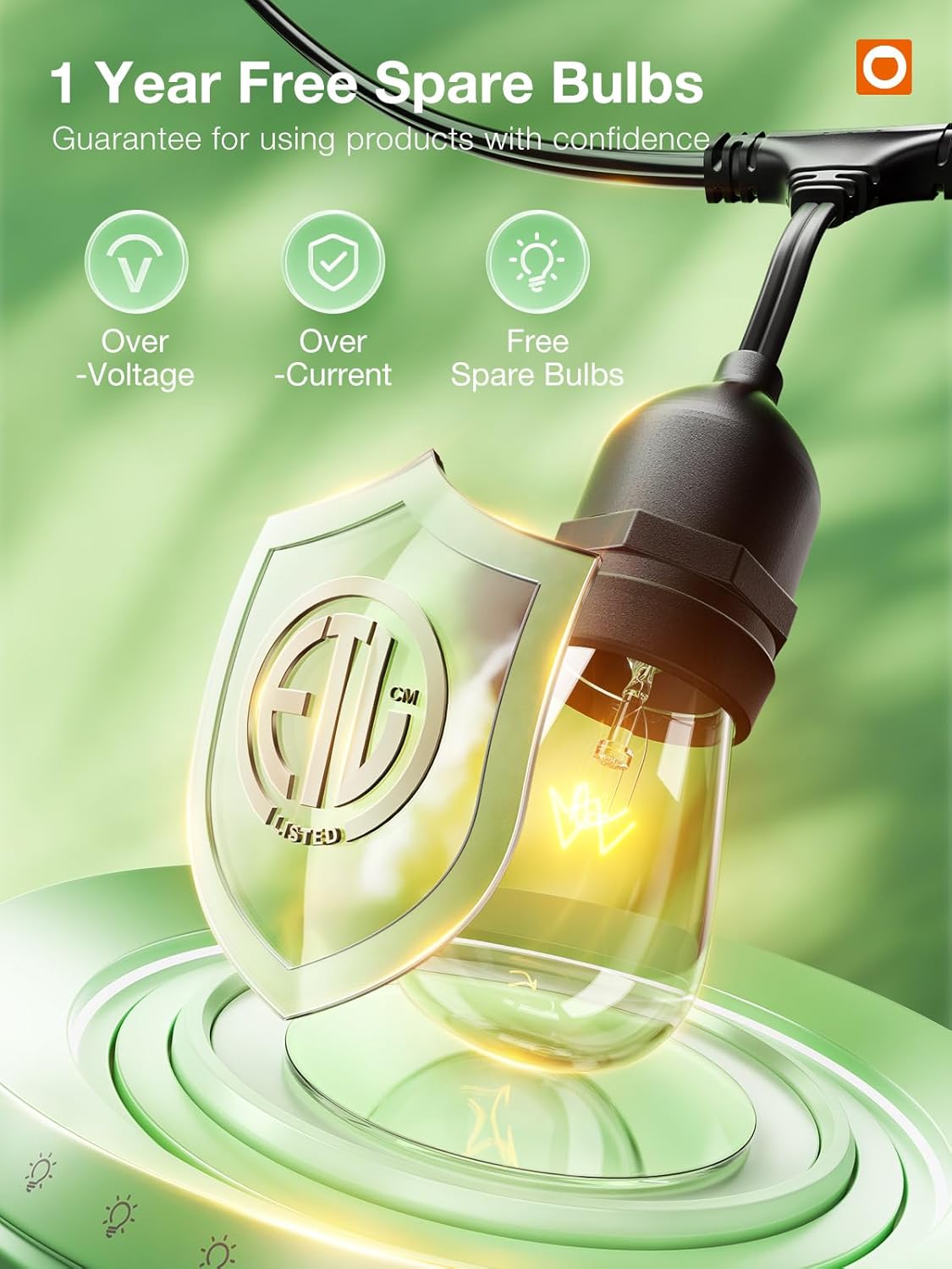 addlon 36 FT Outdoor String Lights Commercial Grade Weatherproof Strand, 15 Edison Vintage Bulbs, 12 Hanging Sockets and 3 Spare Bulbs, ETL Listed Decorative Cafe Patio Lights for Bistro Garden