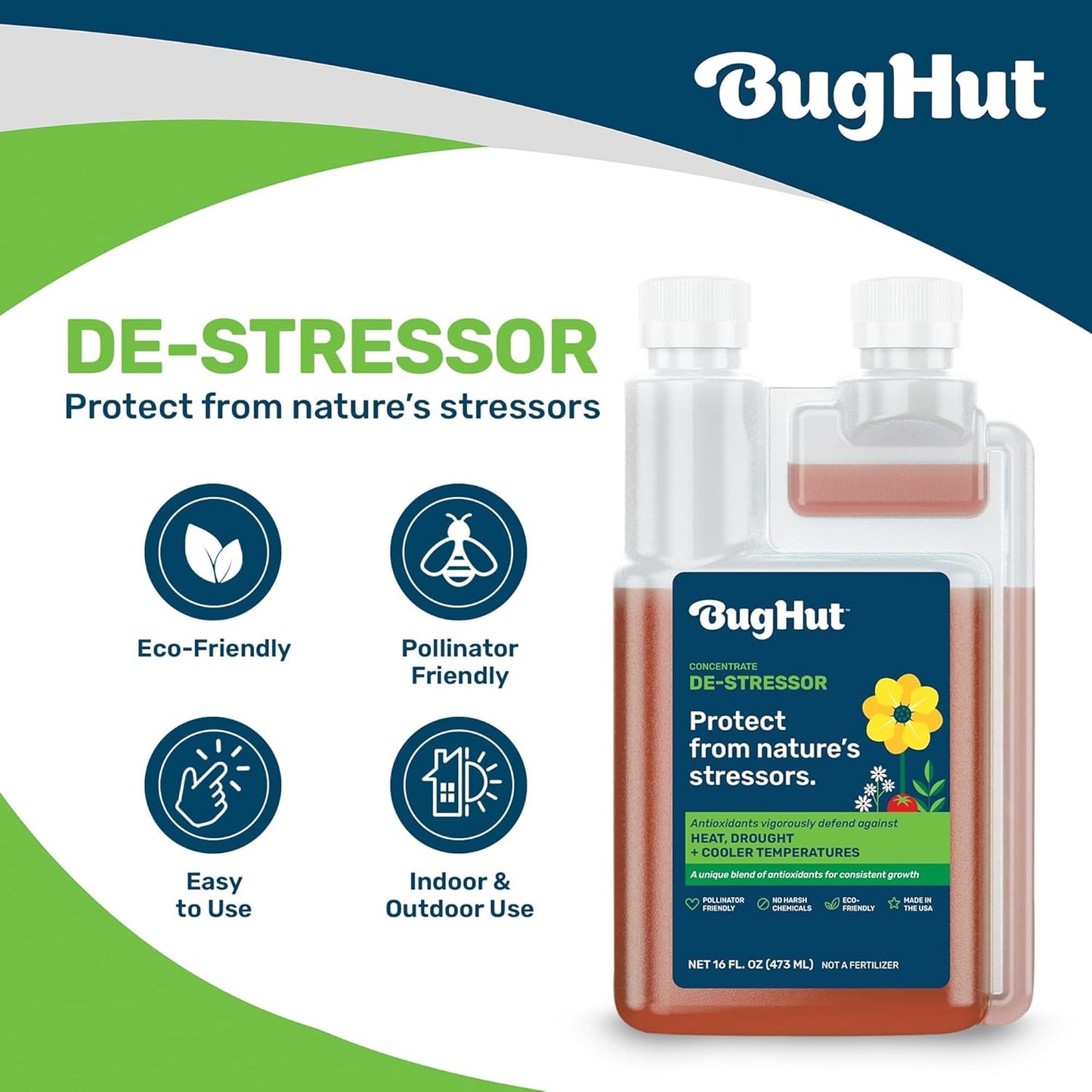 De-Stressor Plant Food - Natural Antioxidant for Healthy Growth and Protection - Liquid Antioxidant for Indoor and Outdoor Plants, Flowers, Vegetables - 0.5 oz., Makes 2 gallons