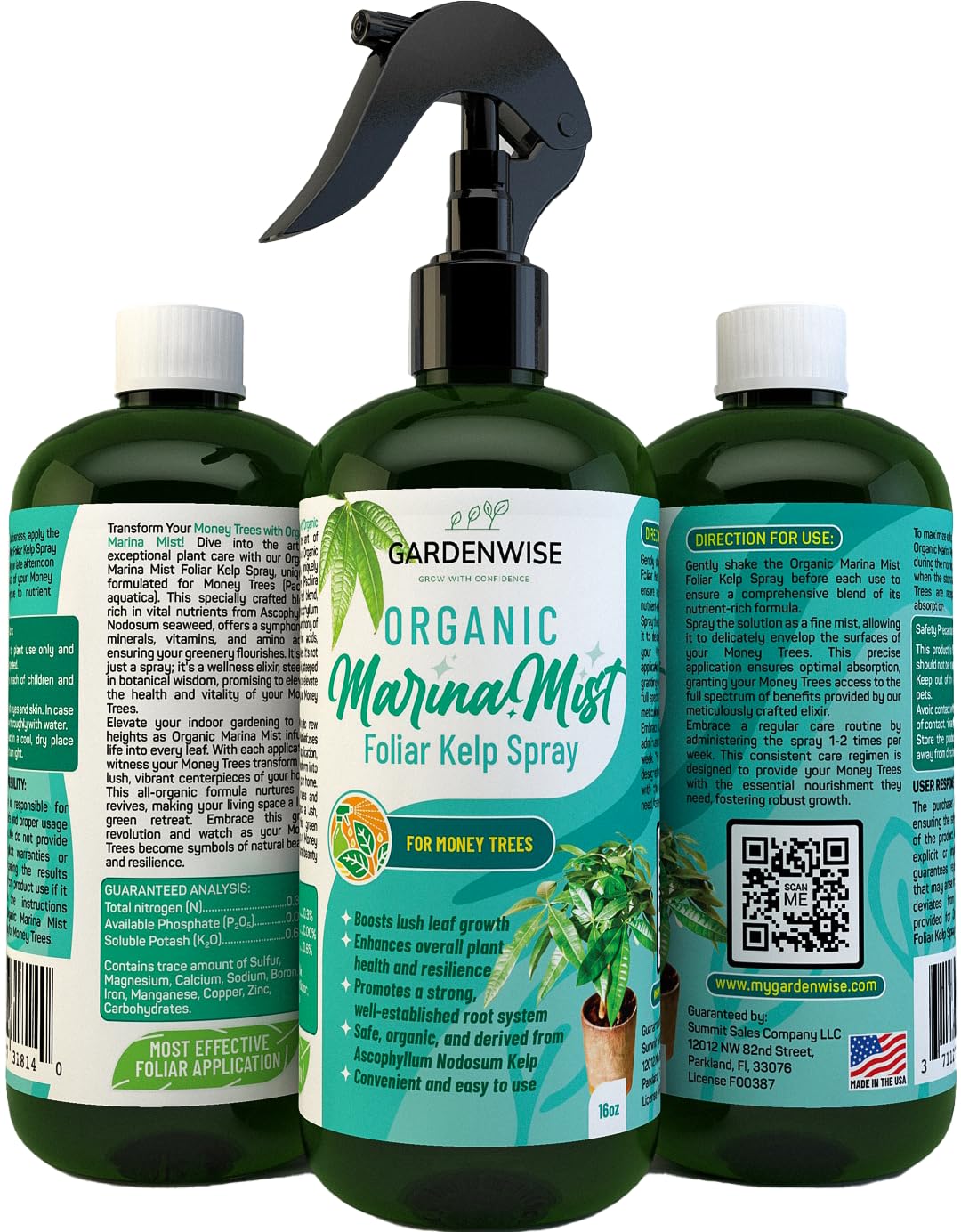 Organic Marina Mist Foliar Spray for Money Tree | Liquid Fertilizer | Micro Nutrients for Vital Health | Liquid Plant Food (16 OZ)
