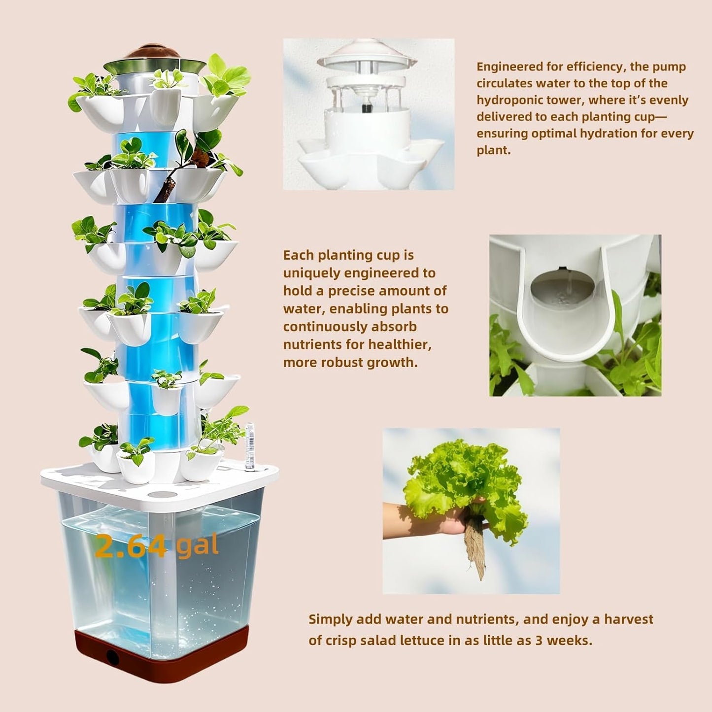 Hydroponics Growing System kit, Vertical hydroponic Garden ，Outdoor Indoor hydroponics Growing System，Lettuce Grow Tower,Pump System, Auto Timer, 30 Pods,Gardening Gift