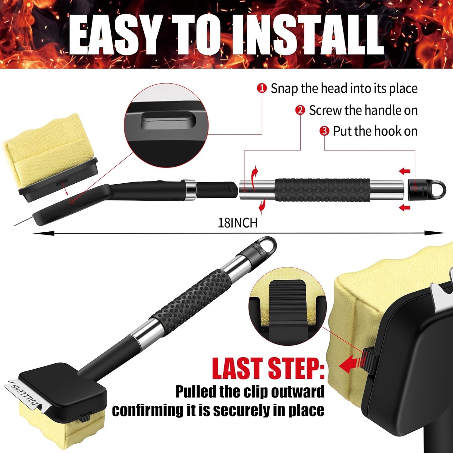 BBQ Grill Brush Bristle Free for Outdoor Grill, Replaceable Head Cleaning Brush, Steam Grate Cleaner, BBQ Cleaning Brush, Scraper for Grill Grates, Safe Barbecue Grill Brush