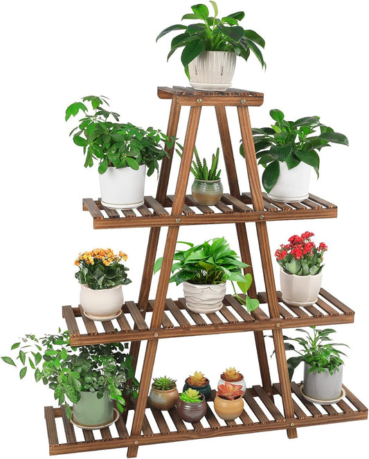 Ufine 4 Tier Wood Plant Stand Indoor Outdoor A Frame Plant Display Shelf for Multiple Plants Flower Pot Holder Rack, Living Room Balcony Patio