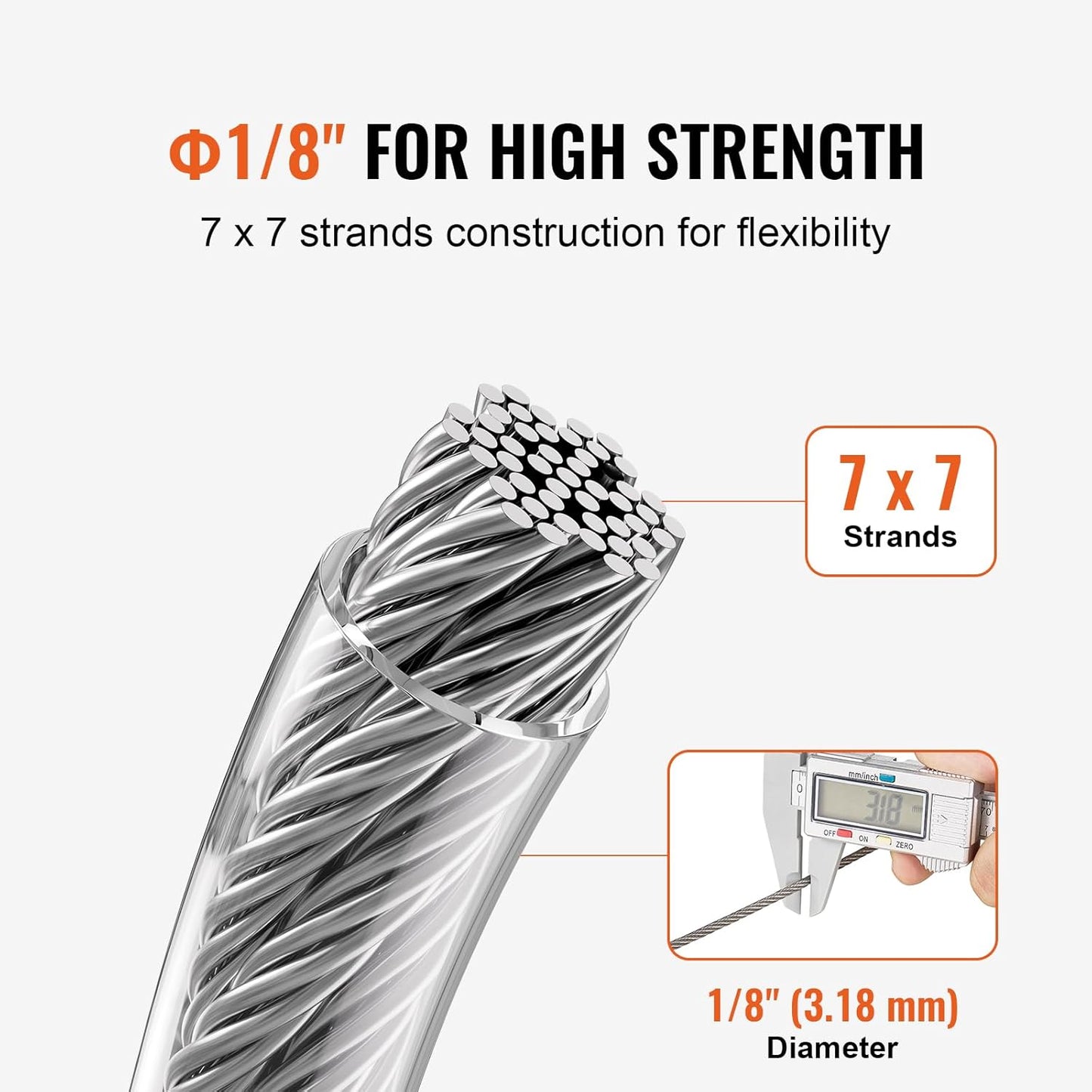 VEVOR 1/8 Wire Rope Kit, 100 FT Vinyl Coated 304 Stainless Steel Cable with 59 Accessories, Turnbuckles, 650 lbs Breaking Strength, Marine Aircraft Grade for Handrail Stair Decking Fence Outdoors