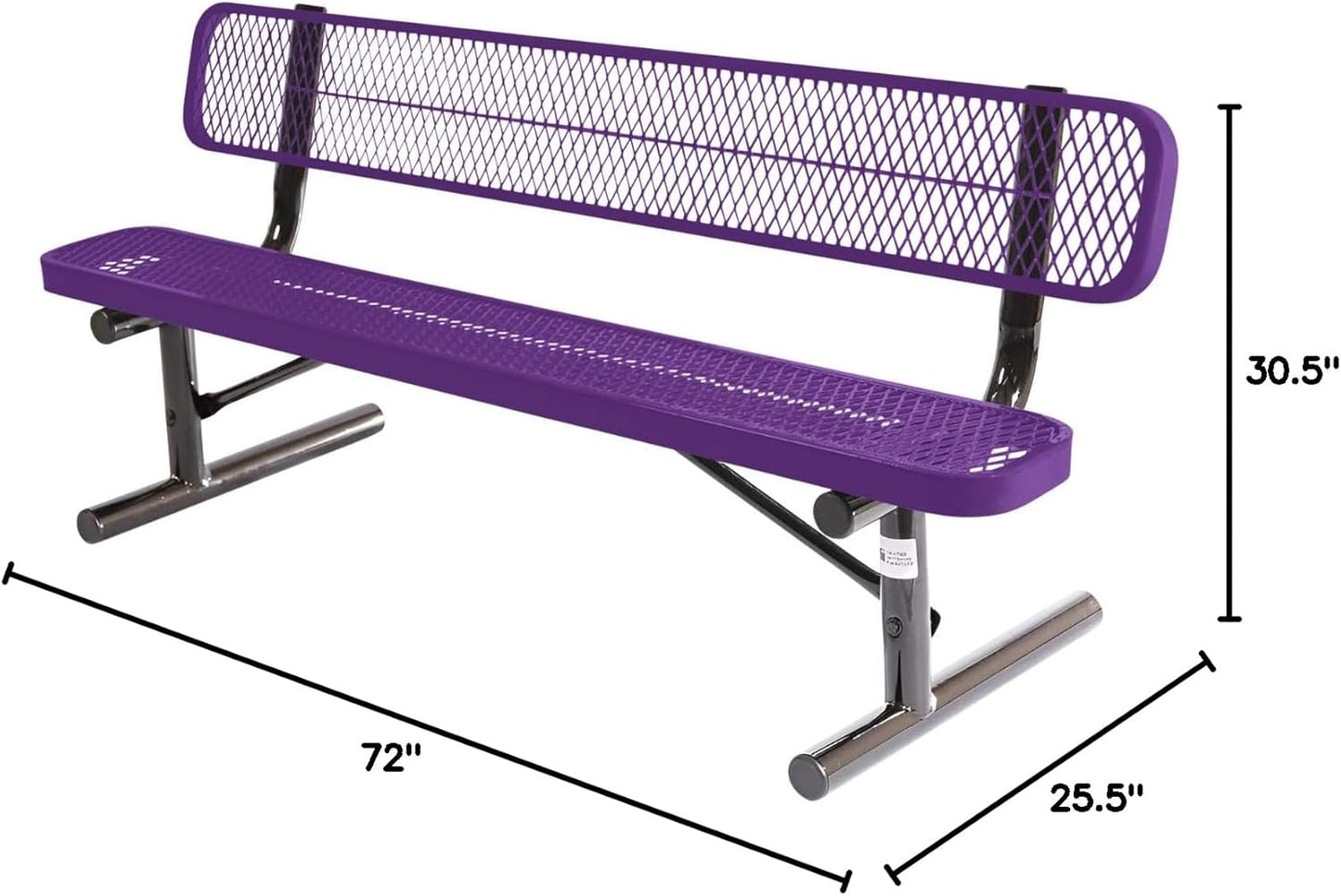 Coated Outdoor Furniture Heavy-Duty Portable Outdoor Bench Thermoplastic Coated, Expanded Metal, Commercial-Grade Seating, Made in America (Portable with Back, 6 Ft, Purple)