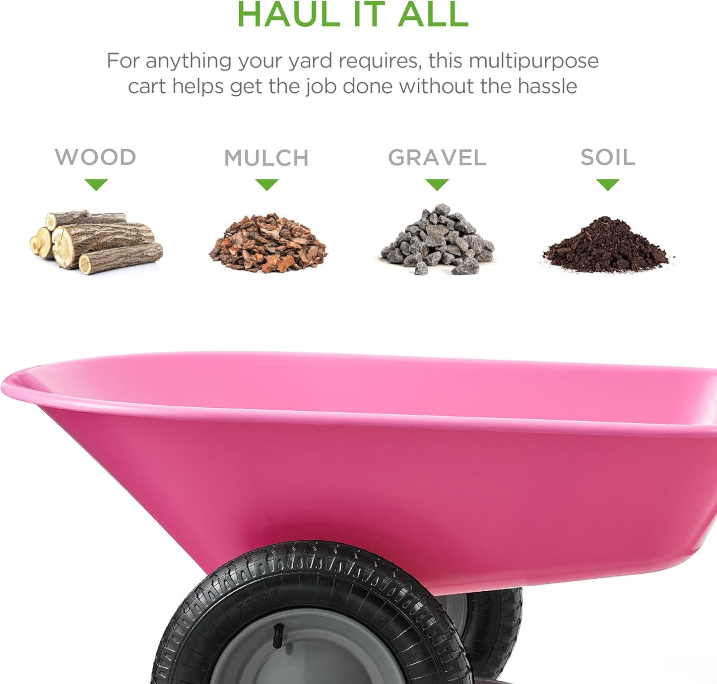 Best Choice Products Dual-Wheel Home Utility Yard Wheelbarrow Garden Cart w/Built-in Stand for Lawn, Gardening, Construction - Pink