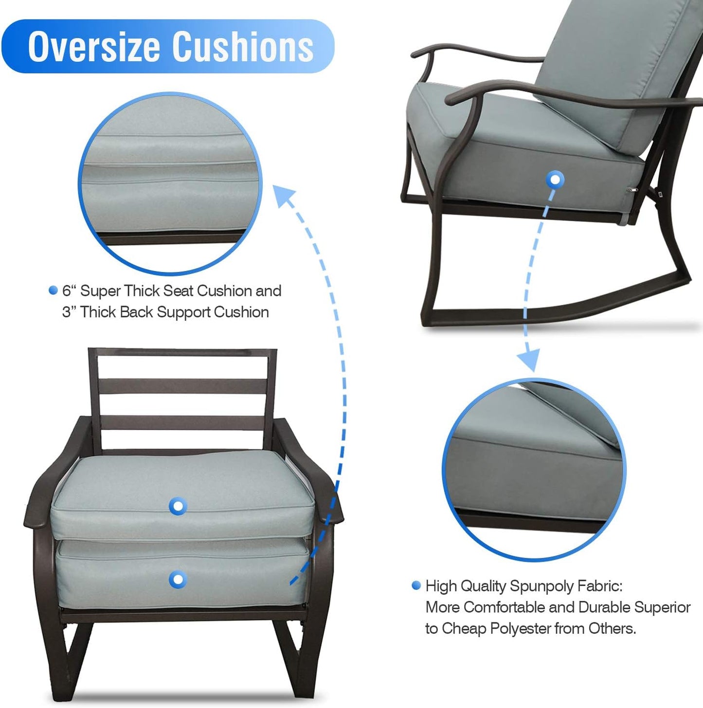 Casualstay Patio Chair Set of 2 Rocking Chairs with Comfortable Super Thick Back&seat Cushion,Durable Steel Frame Good Choice for Outdoor, Indoor,Home,Bistro Conversation Occasions