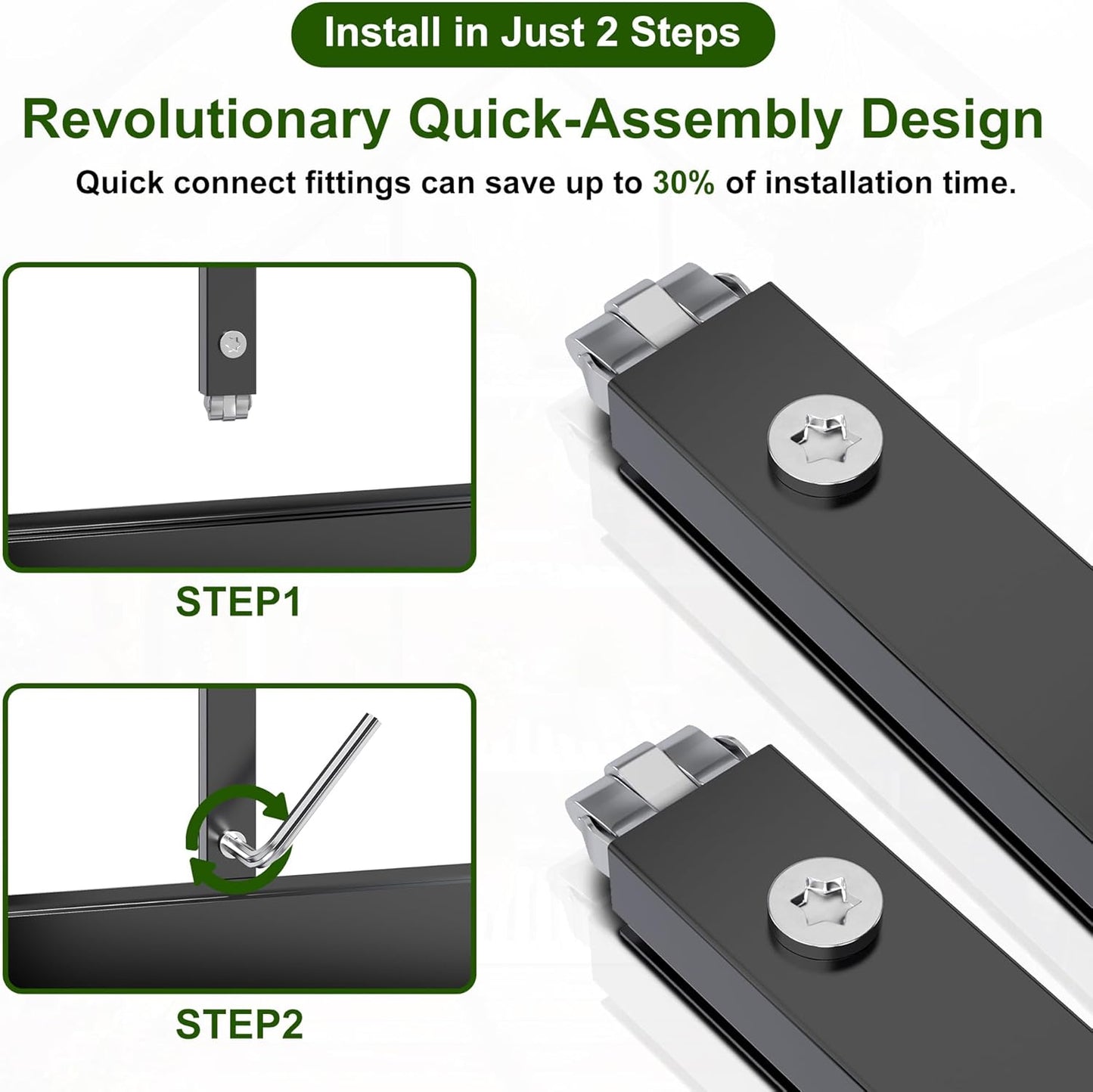 WKM Greenhouse - 5.6x3.7 FT Quick-fit Aluminum Structure with Window Ventilation, Black