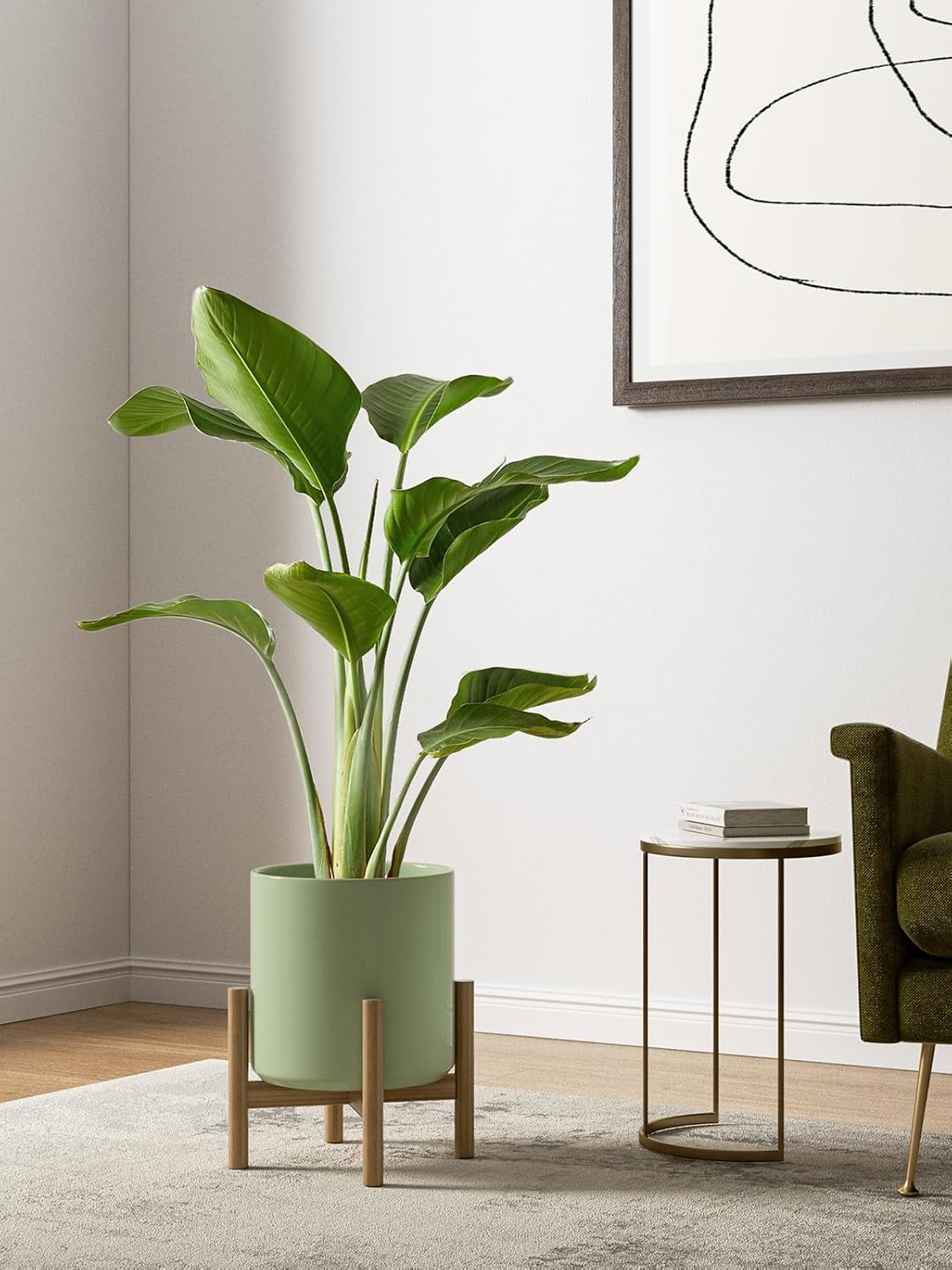 LE TAUCI Ceramic Plant Pots Indoor, 10+8+6 Inch Planters for Indoor Plants, Mid-Century Modern Pots with Drainage Hole and Plug, Cylinder Round Planters, Set of 3, Sage Green