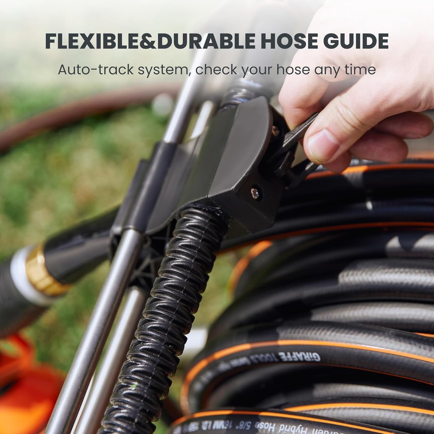 Giraffe Tools Garden Hose Reel Cart with Wheels, Stainless Steel Heavy Duty Water Hose Reel Cart, 200 ft of 1/2 Capacity, Mobile for Outside