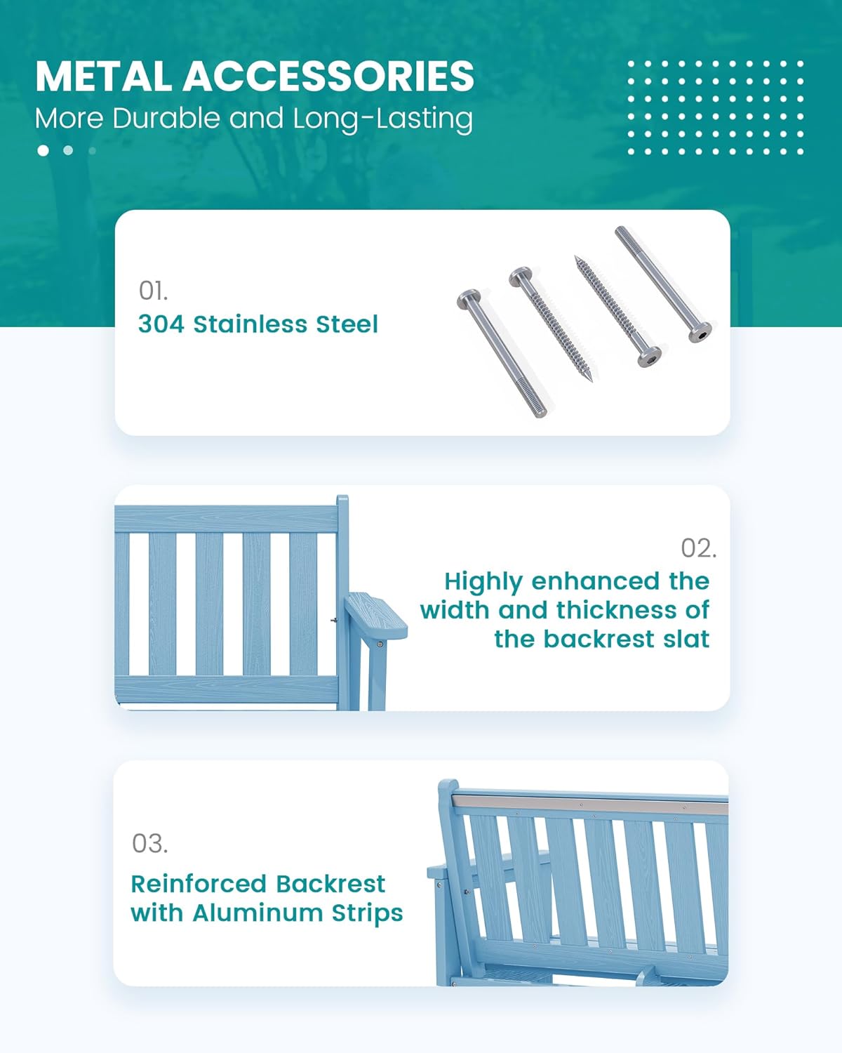 SERWALL Outdoor Bench, HDPE Outdoor Benches Weatherproof, 2-Person Garden Bench with 660 lbs Weight Capacity, Patio Benches for Outdoors, Garden, Porch, Backyard and Park, Light Blue, 2 Pack