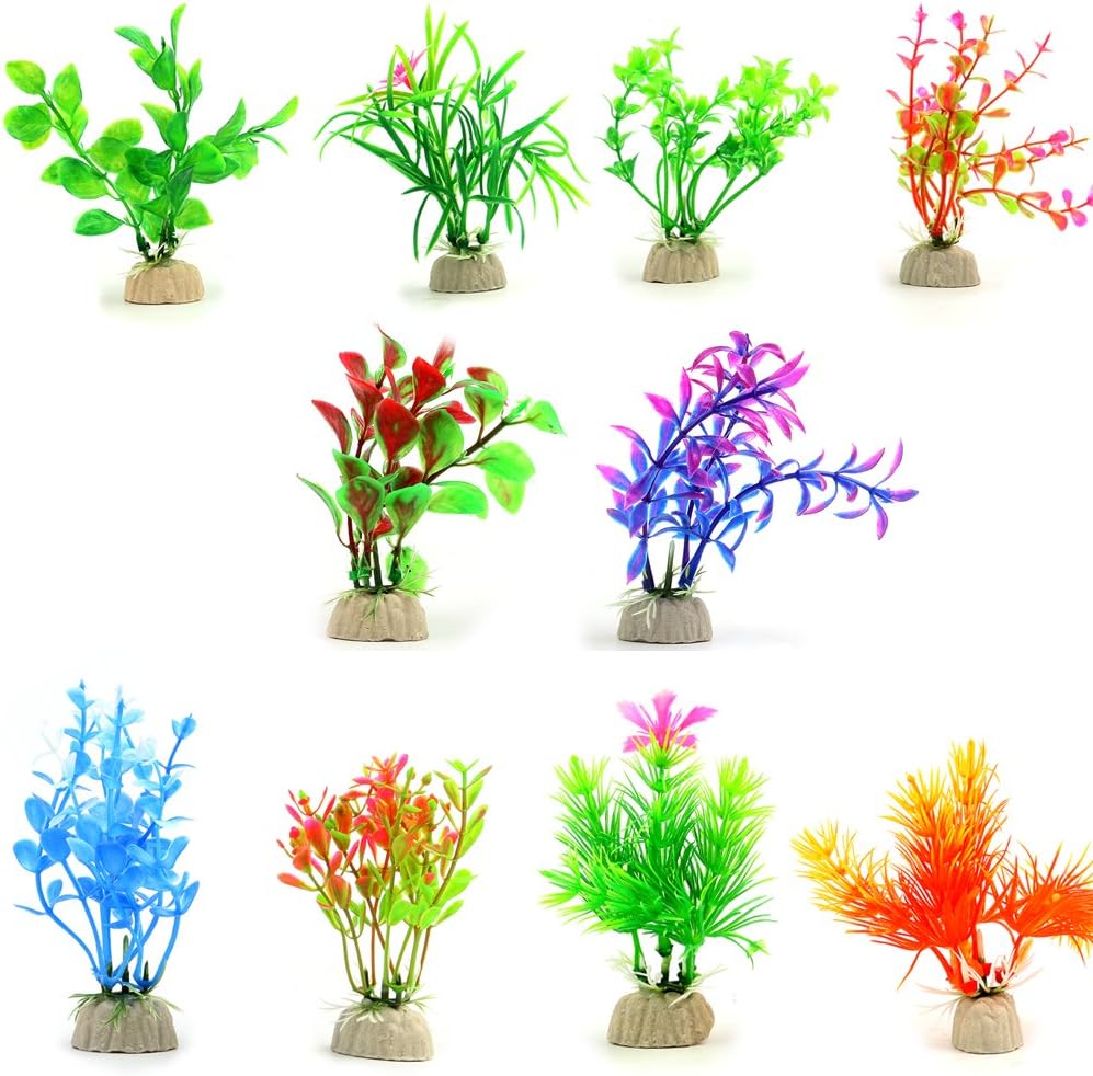 COMSUN 10 Pack Artificial Aquarium Plants, Small Size 4 to 4.5 inch Approximate Height Fish Tank Decorations Home Décor Plastic