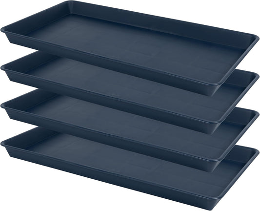 4 Pack Plant Saucer Tray Rectangular, Plant Growing Nursery Trays, Heavy Sturdy Seed Starting Trays, Plant Starter Trays for Indoors No Holes, Seed Starter Growing Tray (17.5"x10.6", Blue)