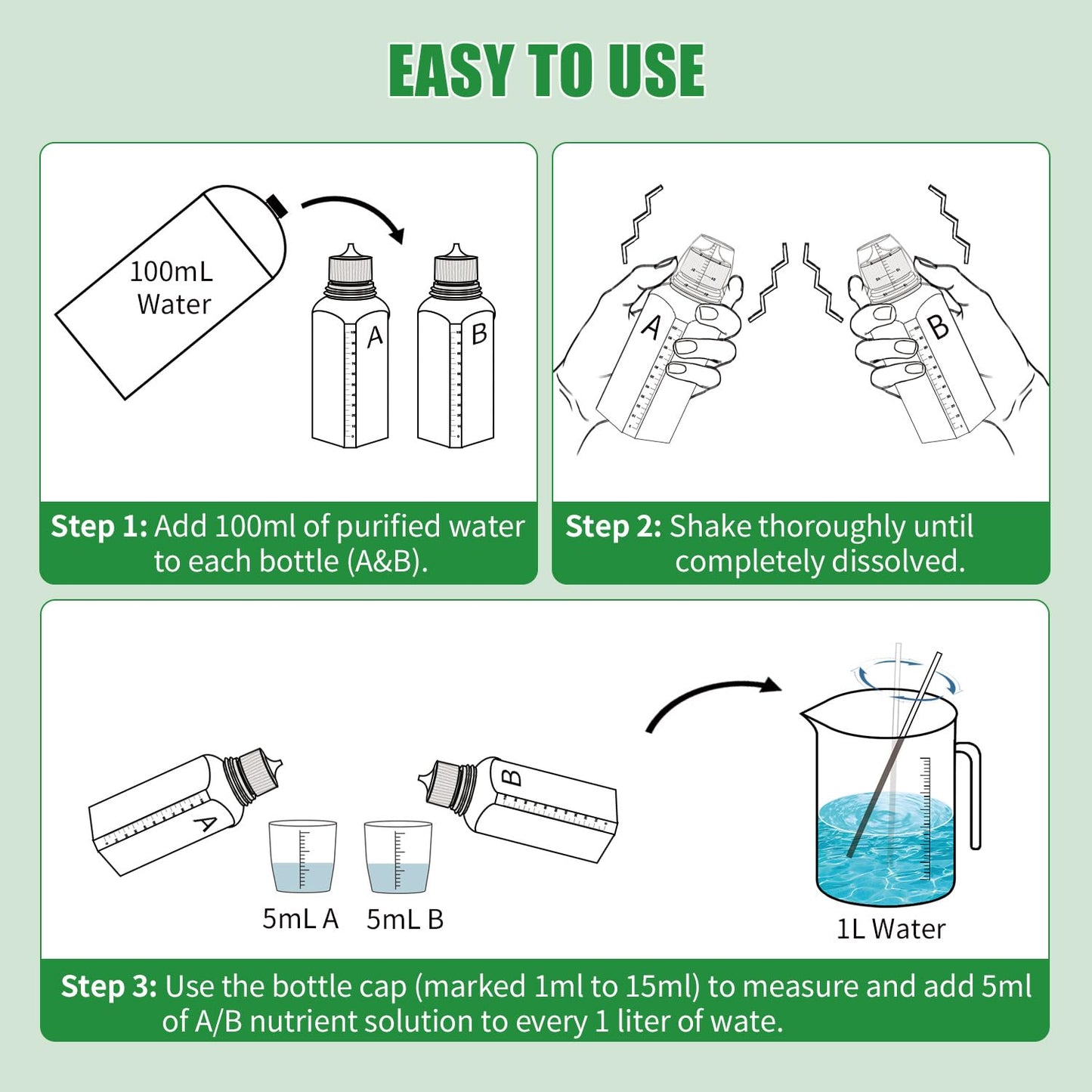 Hydroponics Nutrients(800ml in Total), All Purpose Plant Food A&B Hydroponics Supplies, Indoor Plant Fertilizer for Hydroponics Growing System, Hydroponic Solution for Herbs Vegetables