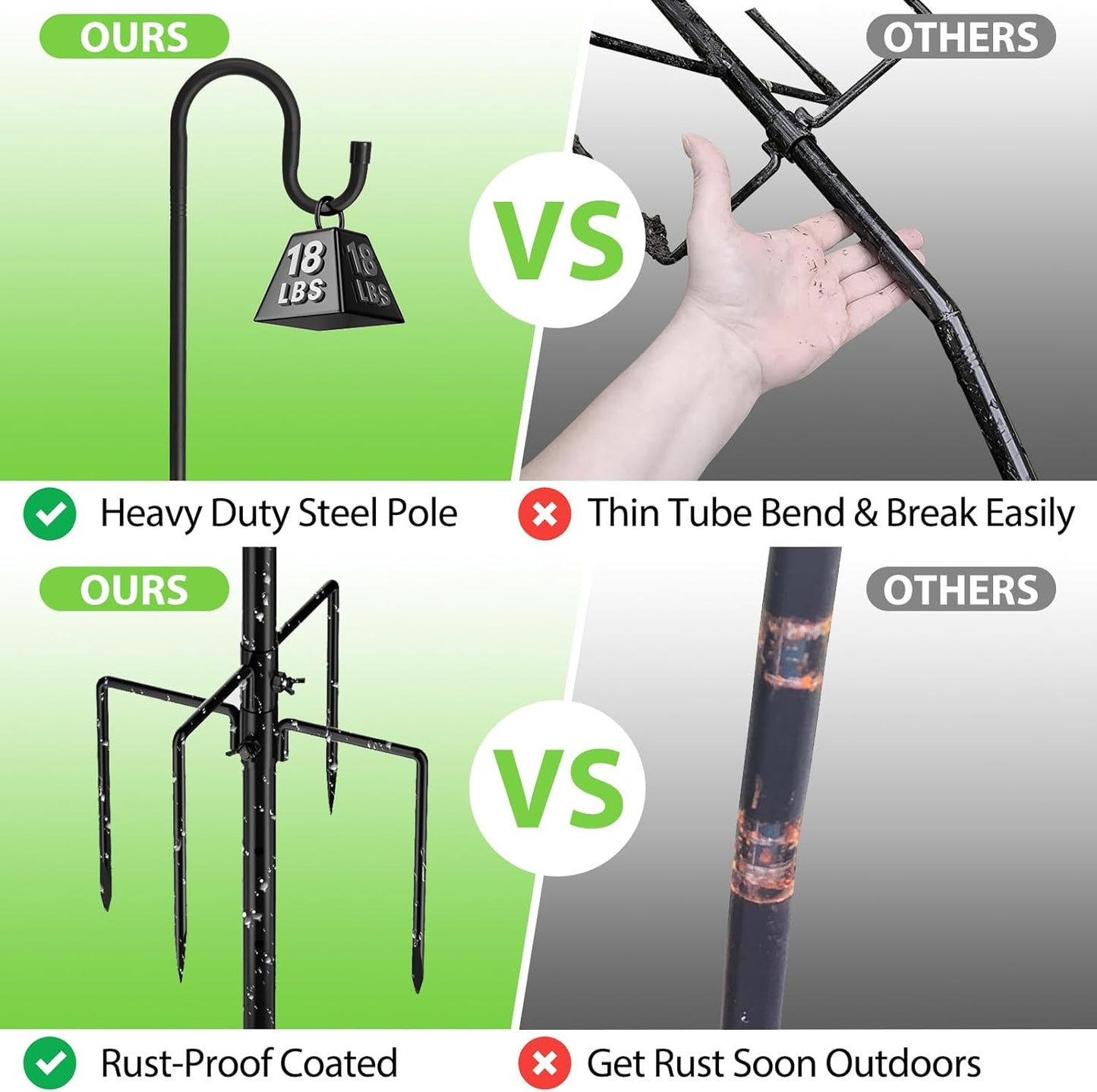 Bird Feeder Pole, 78" Shepherds Hooks for Outdoor, Hummingbird Feeders Stand Heavy Duty with Stable 5-Prong Base, Hanging Plant Shepherd Hook Hanger Stick for Outside Garden Yard Wedding